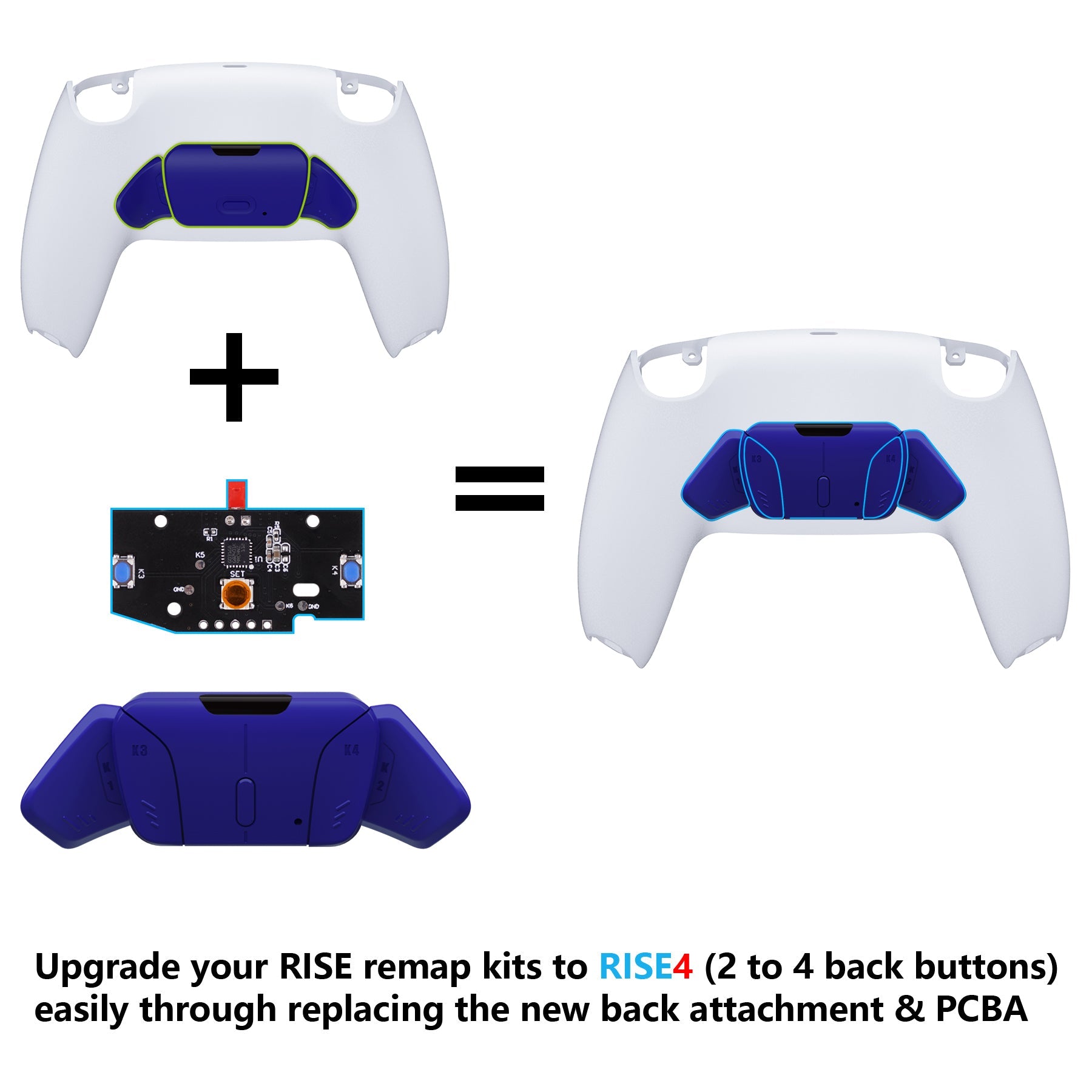 eXtremeRate Turn RISE to RISE4 Kit – Redesigned K1 K2 K3 K4 Back Buttons Housing & Remap PCB Board for eXtremeRate RISE & RISE4 Remap kit, Compatible with PS5 Controller - Cobalt Blue eXtremeRate