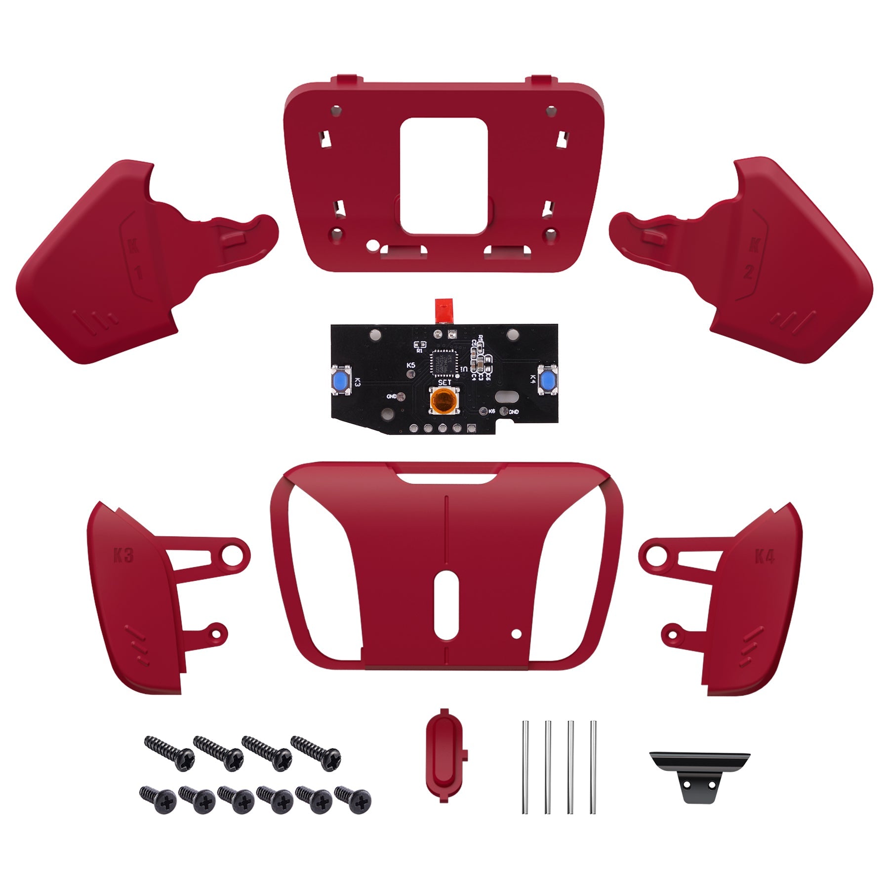 eXtremeRate Turn RISE to RISE4 Kit – Redesigned K1 K2 K3 K4 Back Buttons Housing & Remap PCB Board for eXtremeRate RISE & RISE4 Remap kit, Compatible with PS5 Controller - Volcanic Red eXtremeRate