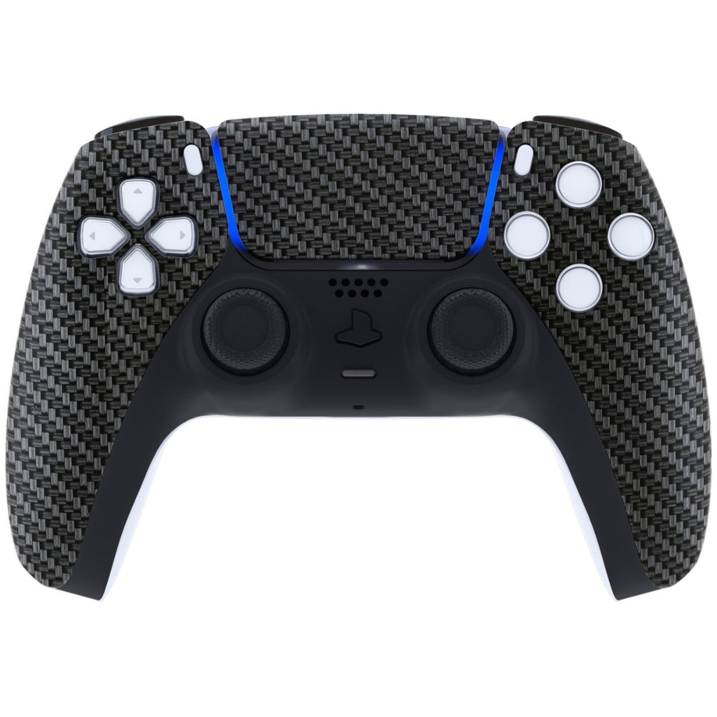 eXtremeRate Replacement Front Housing Shell with Touchpad Compatible with PS5 Controller BDM-010/020/030/040/050 - Black Silver Carbon Fiber eXtremeRate