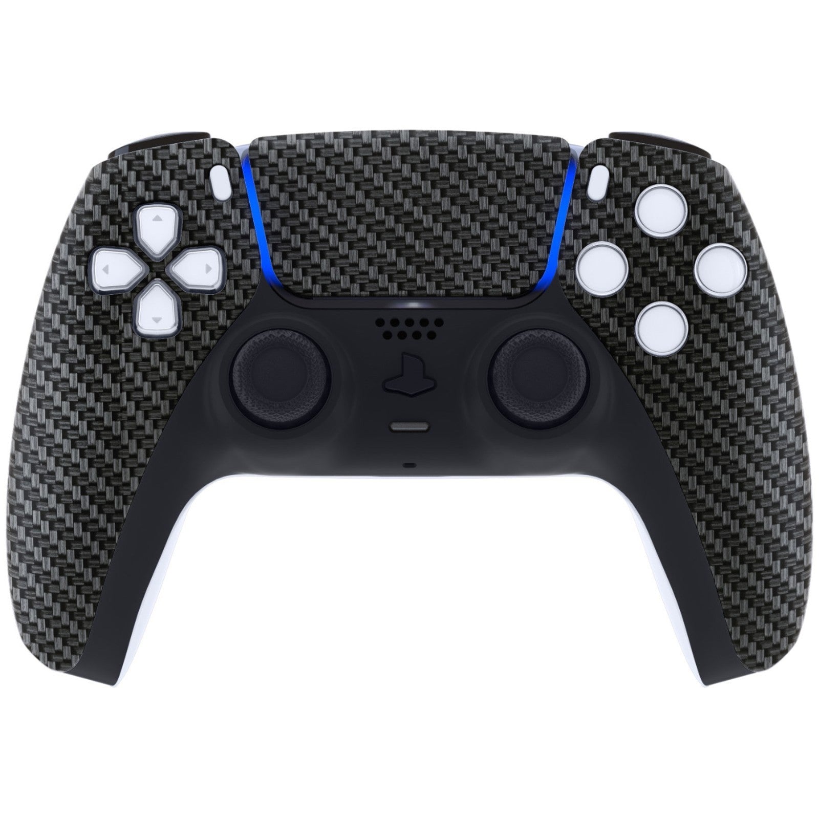 eXtremeRate Replacement Front Housing Shell with Touchpad Compatible with PS5 Controller BDM-010/020/030/040/050 - Black Silver Carbon Fiber eXtremeRate