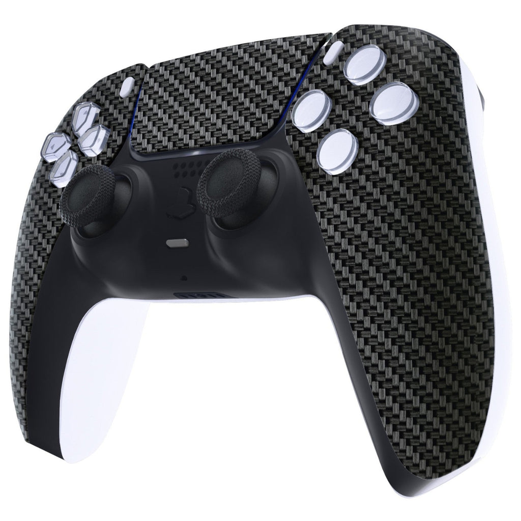 eXtremeRate Replacement Front Housing Shell with Touchpad Compatible with PS5 Controller BDM-010/020/030/040/050 - Black Silver Carbon Fiber eXtremeRate