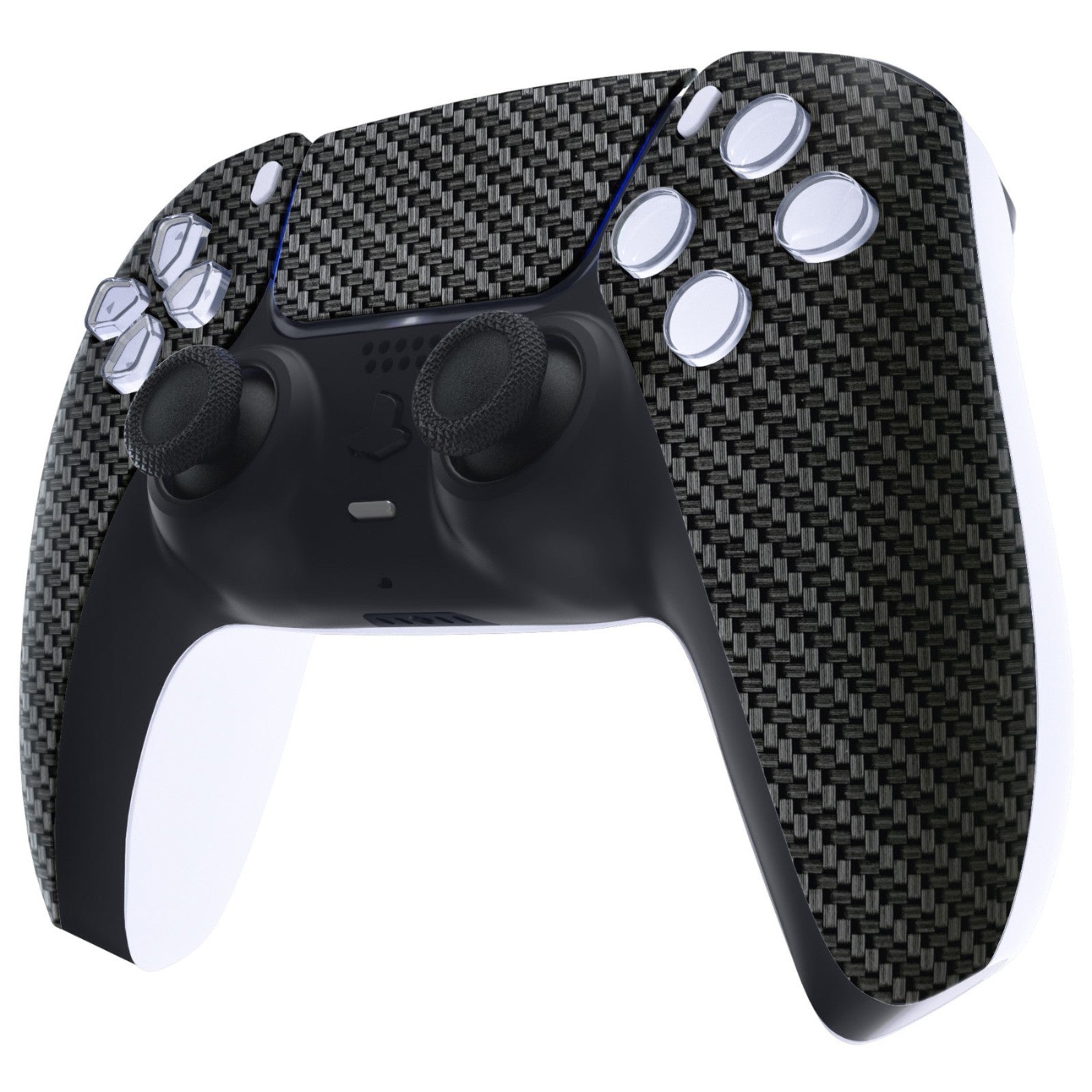 eXtremeRate Replacement Front Housing Shell with Touchpad Compatible with PS5 Controller BDM-010/020/030/040/050 - Black Silver Carbon Fiber eXtremeRate