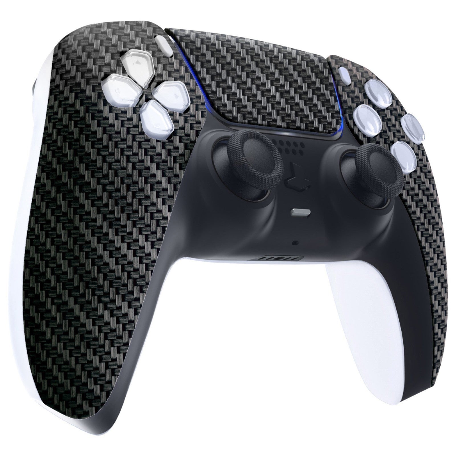 eXtremeRate Replacement Front Housing Shell with Touchpad Compatible with PS5 Controller BDM-010/020/030/040/050 - Black Silver Carbon Fiber eXtremeRate