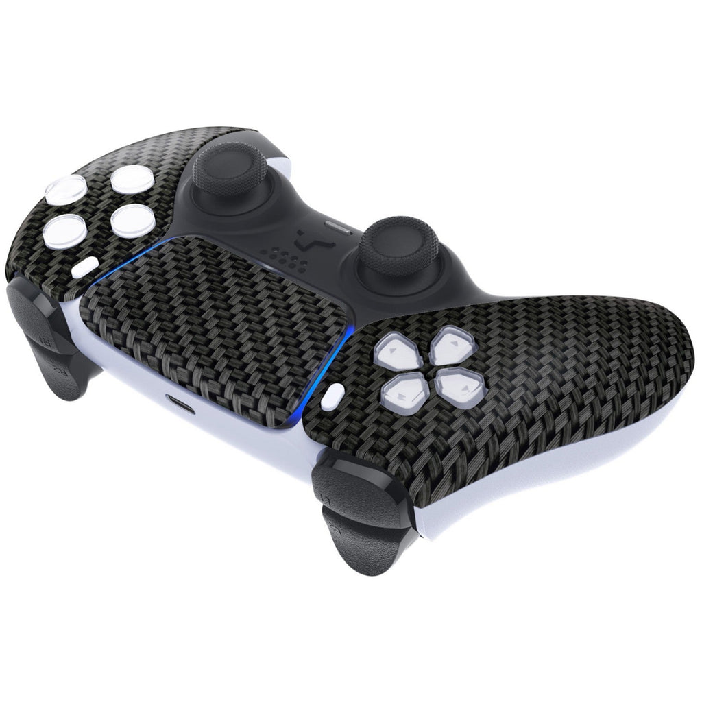 eXtremeRate Replacement Front Housing Shell with Touchpad Compatible with PS5 Controller BDM-010/020/030/040/050 - Black Silver Carbon Fiber eXtremeRate