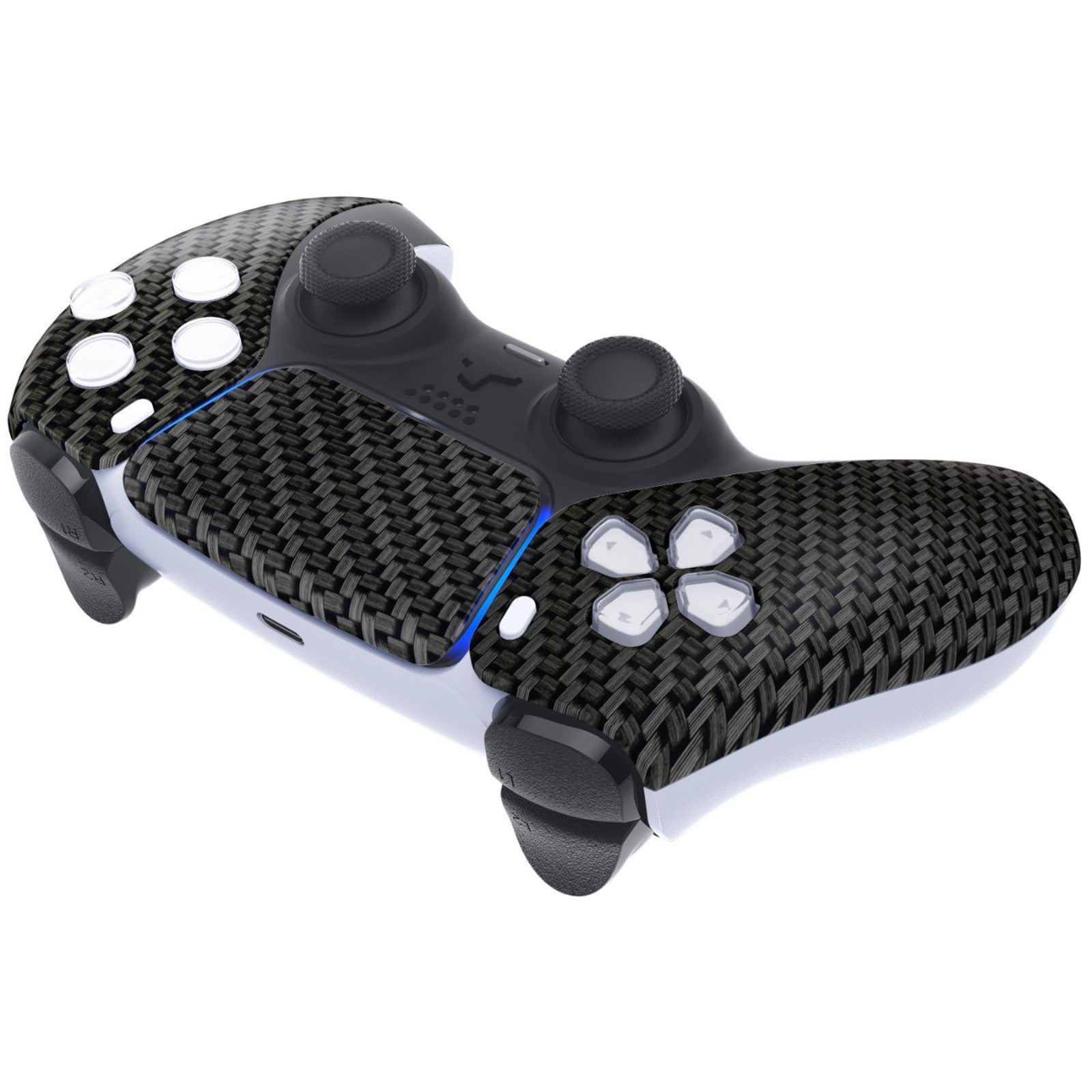 eXtremeRate Replacement Front Housing Shell with Touchpad Compatible with PS5 Controller BDM-010/020/030/040/050 - Black Silver Carbon Fiber eXtremeRate