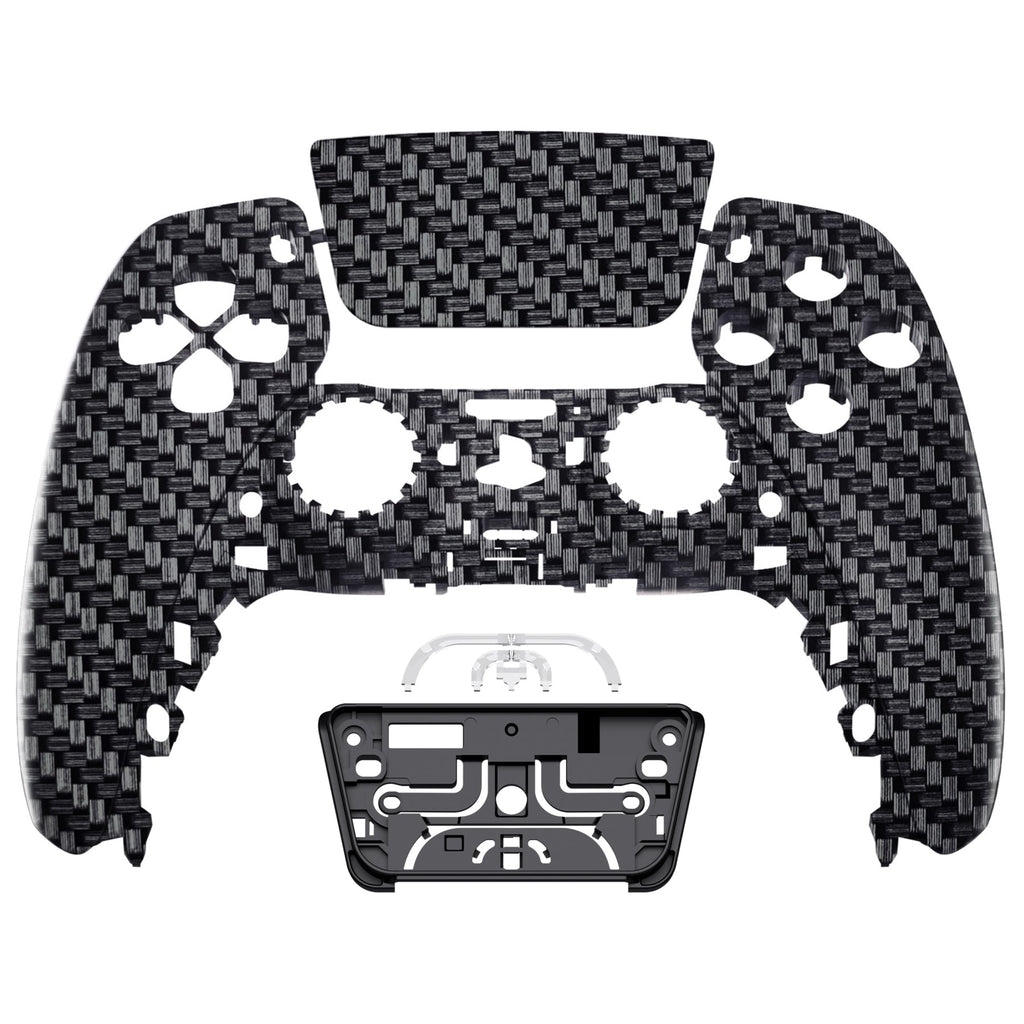 eXtremeRate Replacement Front Housing Shell with Touchpad Compatible with PS5 Controller BDM-010/020/030/040/050 - Black Silver Carbon Fiber eXtremeRate