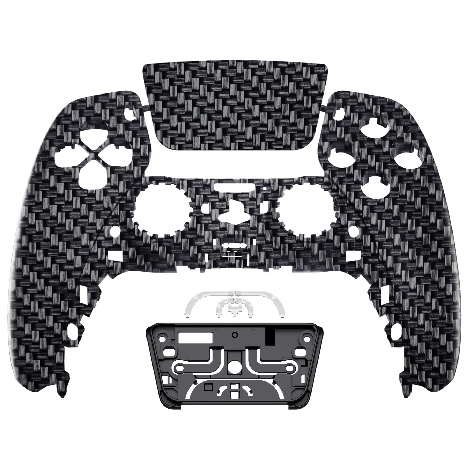 eXtremeRate Replacement Front Housing Shell with Touchpad Compatible with PS5 Controller BDM-010/020/030/040/050 - Black Silver Carbon Fiber eXtremeRate