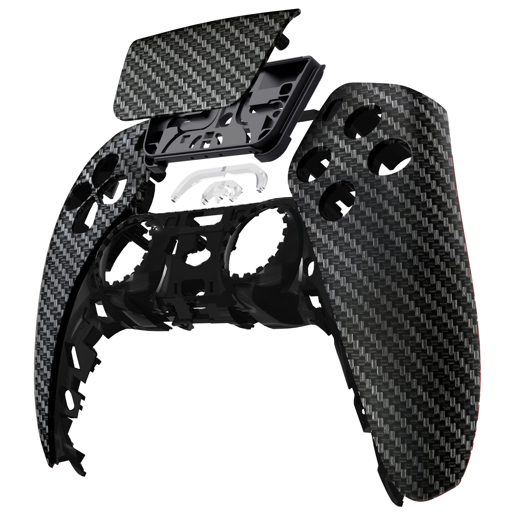 eXtremeRate Replacement Front Housing Shell with Touchpad Compatible with PS5 Controller BDM-010/020/030/040/050 - Black Silver Carbon Fiber eXtremeRate