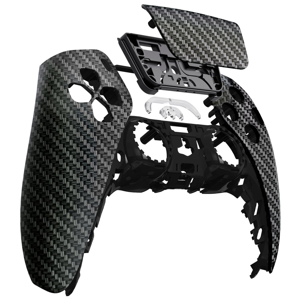 eXtremeRate Replacement Front Housing Shell with Touchpad Compatible with PS5 Controller BDM-010/020/030/040/050 - Black Silver Carbon Fiber eXtremeRate