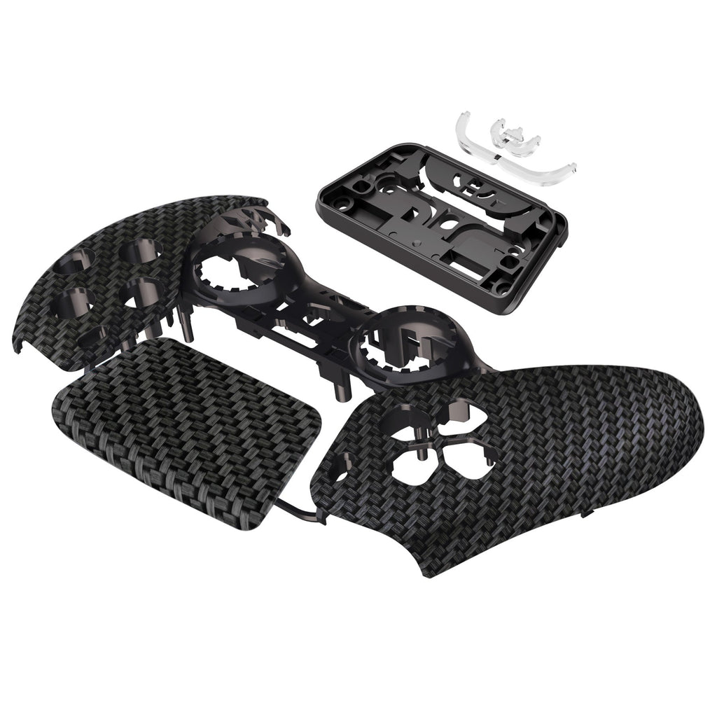 eXtremeRate Replacement Front Housing Shell with Touchpad Compatible with PS5 Controller BDM-010/020/030/040/050 - Black Silver Carbon Fiber eXtremeRate