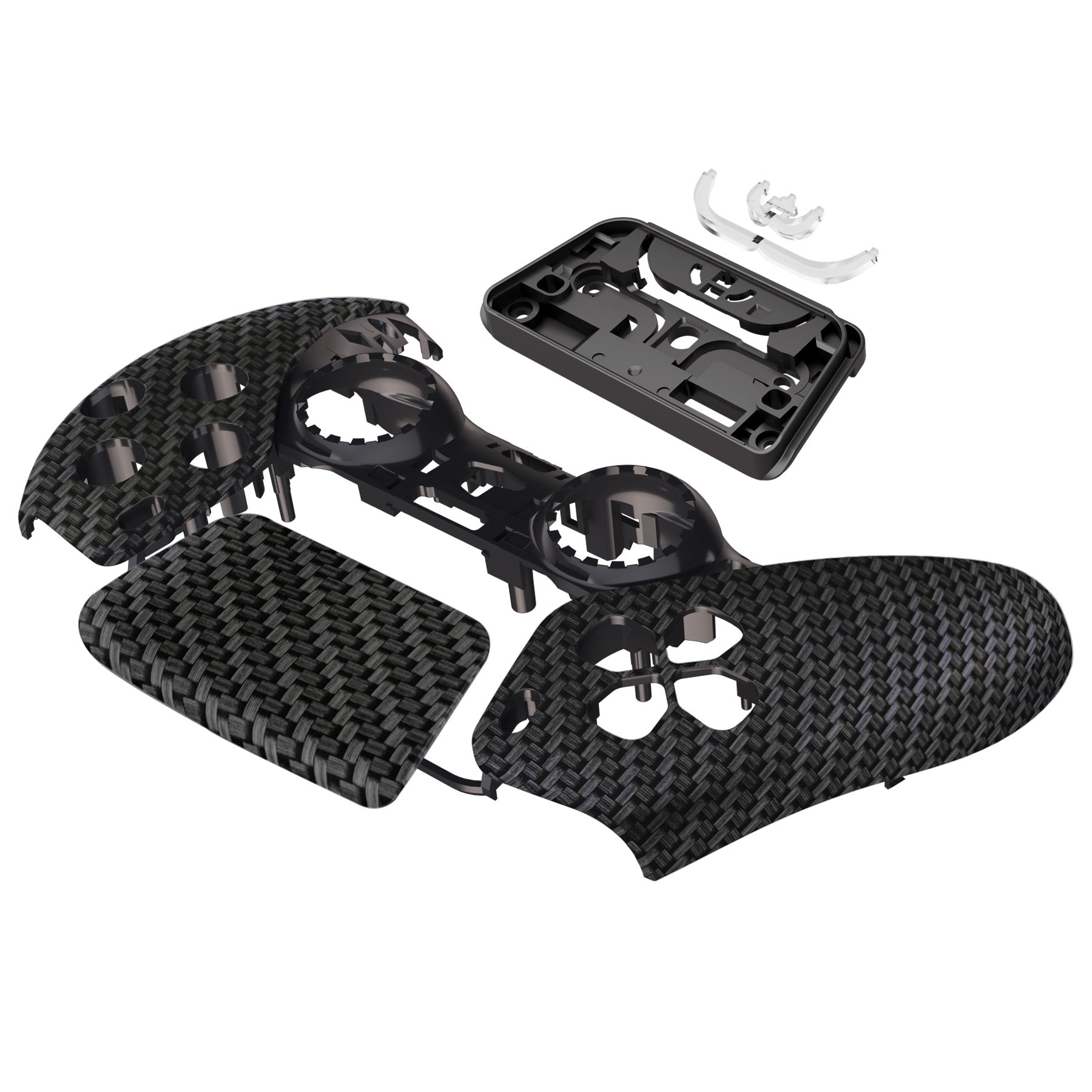 eXtremeRate Replacement Front Housing Shell with Touchpad Compatible with PS5 Controller BDM-010/020/030/040/050 - Black Silver Carbon Fiber eXtremeRate