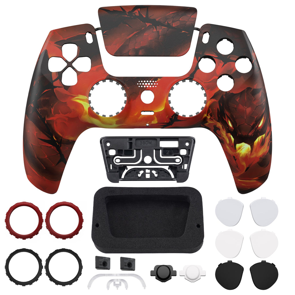 eXtremeRate LUNA Redesigned Replacement Front Shell with Touchpad Compatible with PS5 Controller BDM-010/020/030/040/050/060 - Purgatory Fire Serpent eXtremeRate