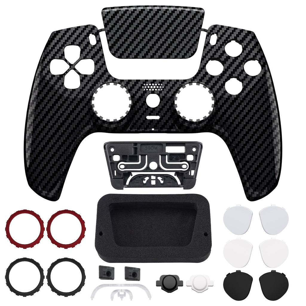 eXtremeRate LUNA Redesigned Replacement Front Shell with Touchpad Compatible with PS5 Controller BDM-010/020/030/040/050 - Graphite Carbon Fiber eXtremeRate