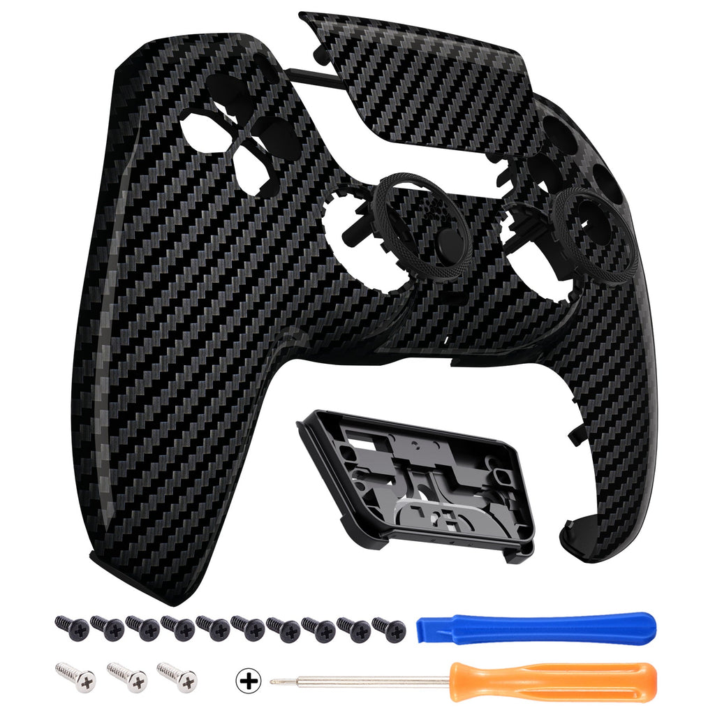 eXtremeRate LUNA Redesigned Replacement Front Shell with Touchpad Compatible with PS5 Controller BDM-010/020/030/040/050 - Graphite Carbon Fiber eXtremeRate
