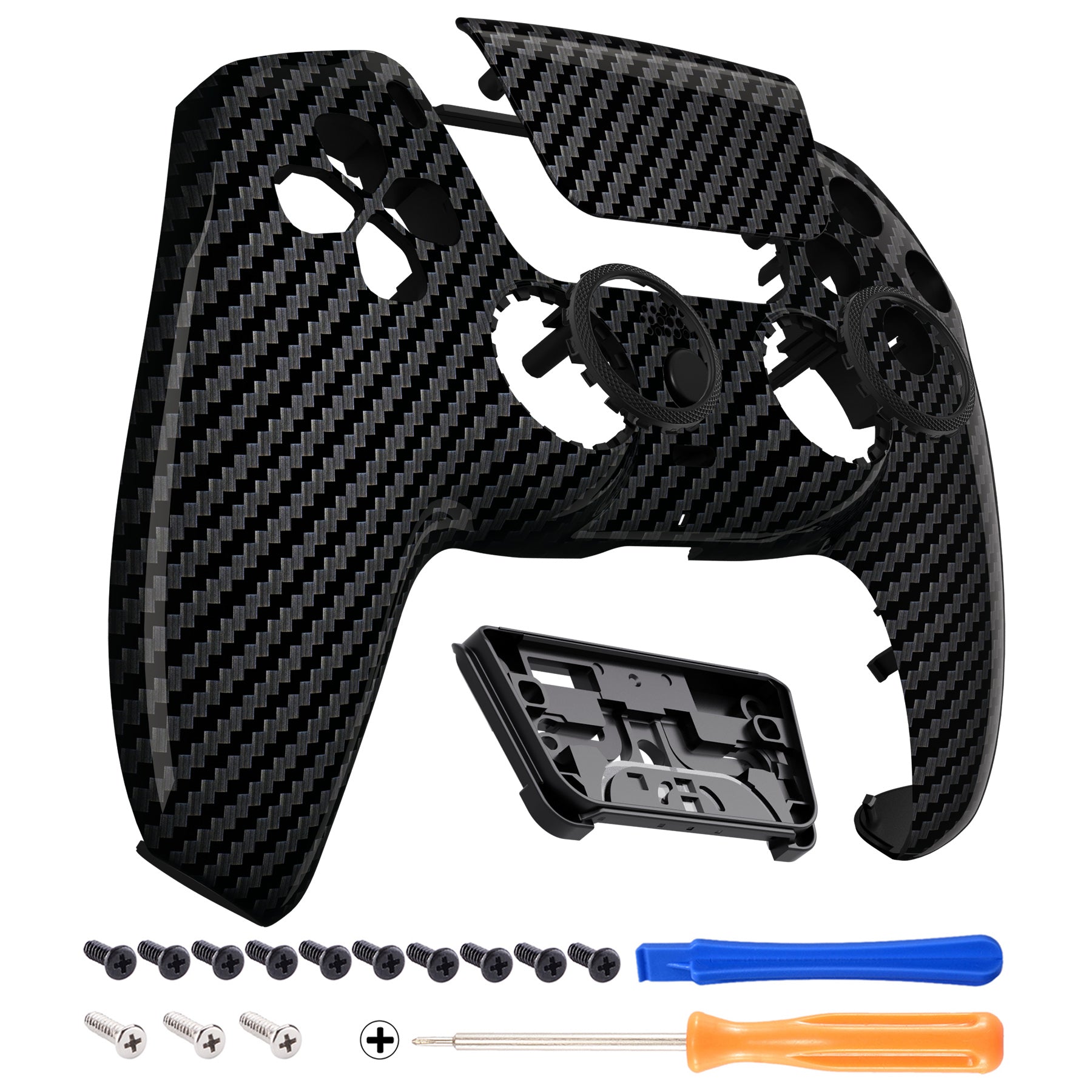 eXtremeRate LUNA Redesigned Replacement Front Shell with Touchpad Compatible with PS5 Controller BDM-010/020/030/040/050 - Graphite Carbon Fiber eXtremeRate