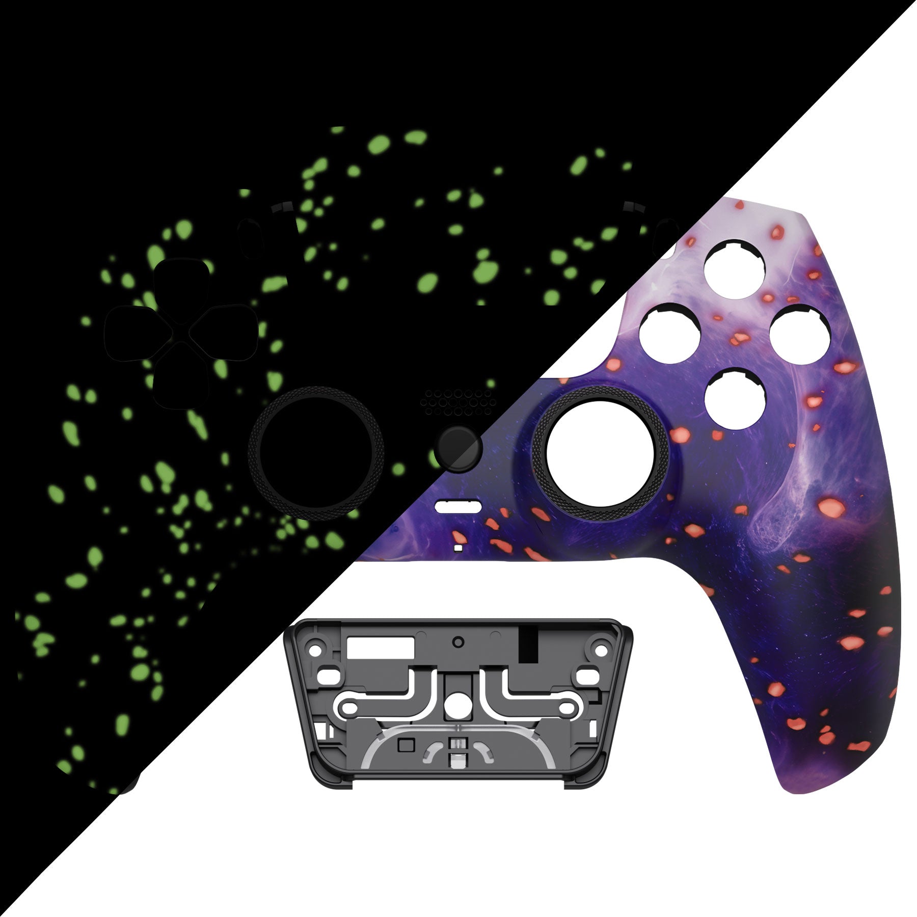 eXtremeRate LUNA Redesigned Replacement Front Shell with Touchpad Compatible with PS5 Controller BDM-010/020/030/040/050 - Glow in Dark - Cosmic Camo eXtremeRate