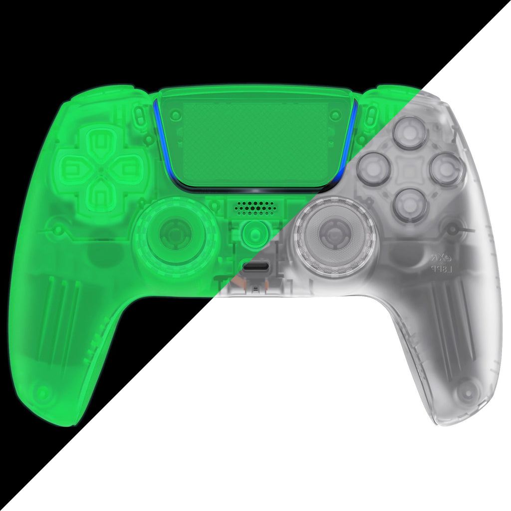 eXtremeRate LUNA Redesigned Replacement Full Set Shells with Buttons Compatible with PS5 Controller BDM-030/040/050 - Glow in Dark - Green eXtremeRate