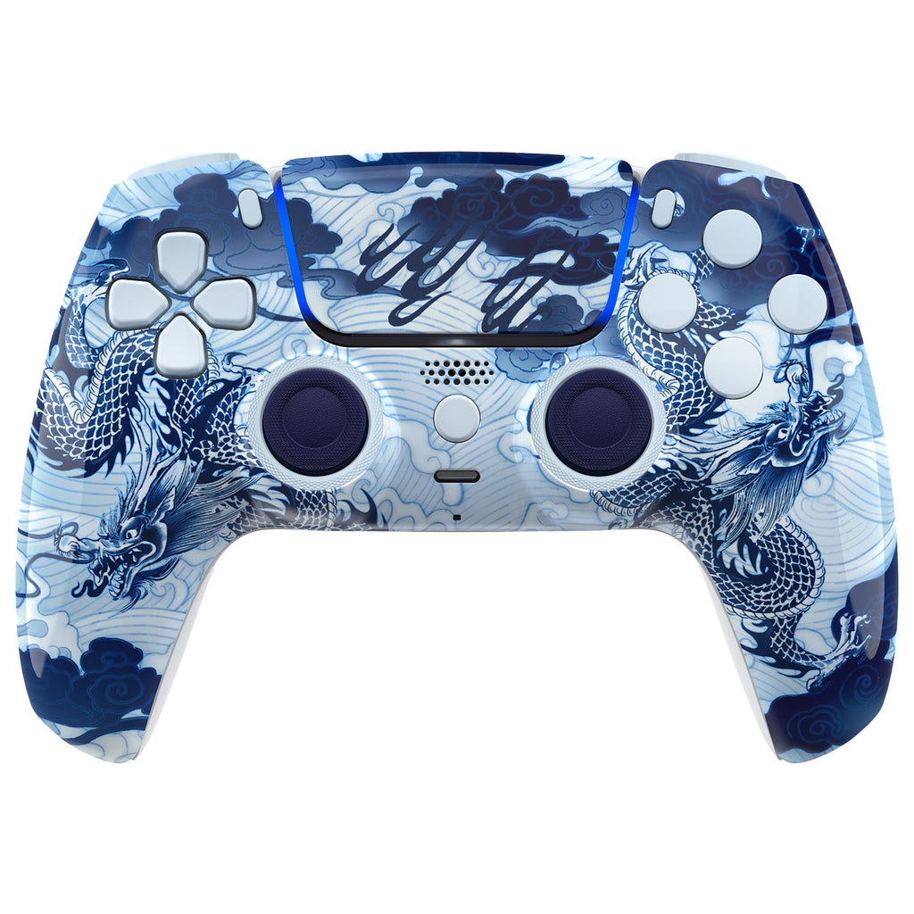 eXtremeRate LUNA Redesigned Replacement Full Set Shells with Buttons Compatible with PS5 Controller BDM-030/040/050 - Porcelain Dragon eXtremeRate