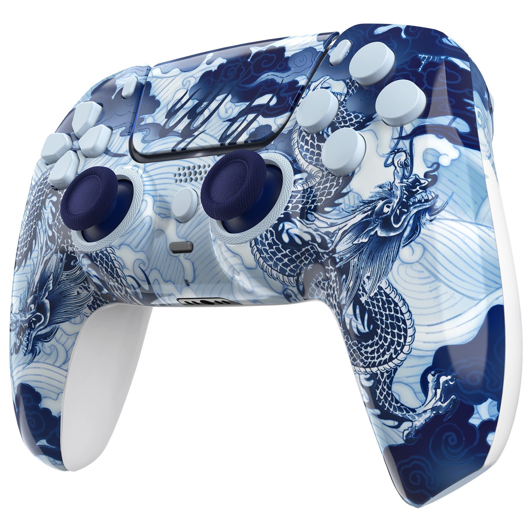 eXtremeRate LUNA Redesigned Replacement Full Set Shells with Buttons Compatible with PS5 Controller BDM-030/040/050 - Porcelain Dragon eXtremeRate