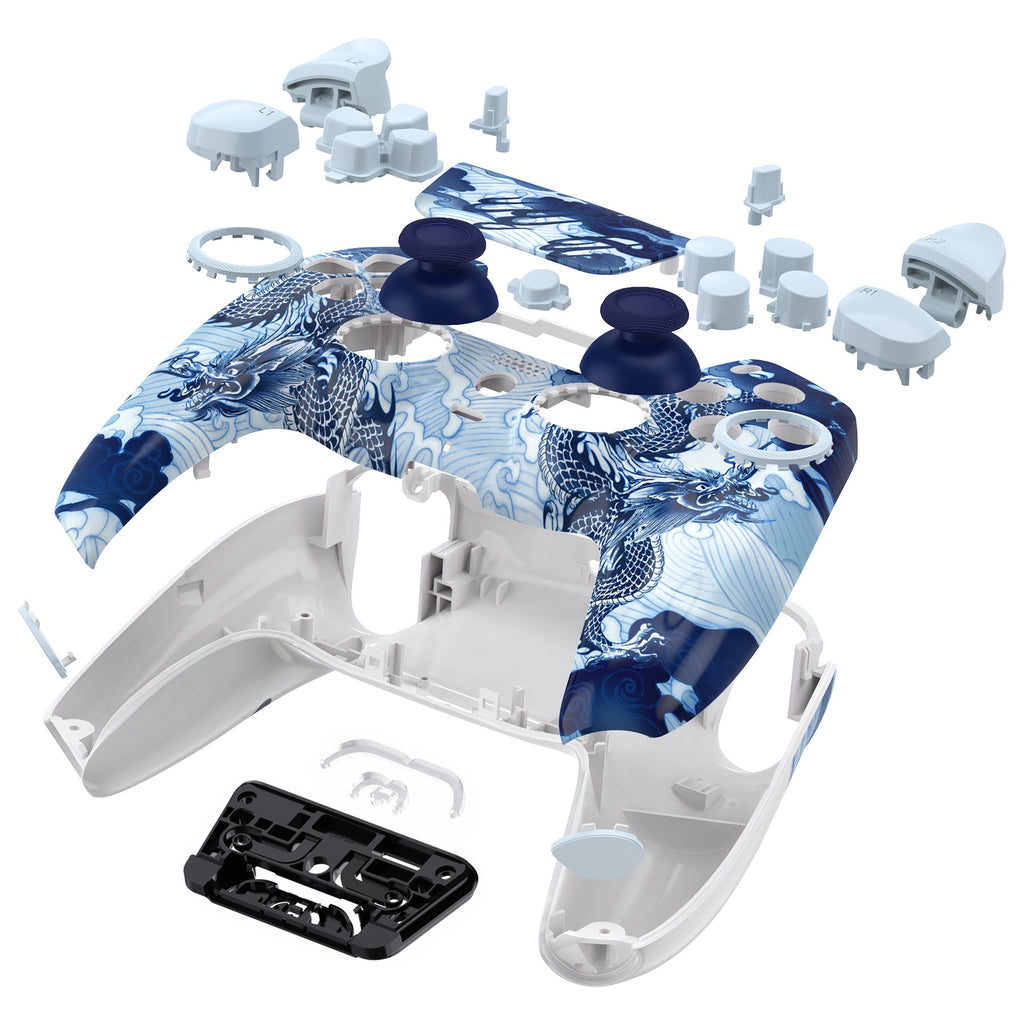 eXtremeRate LUNA Redesigned Replacement Full Set Shells with Buttons Compatible with PS5 Controller BDM-030/040/050 - Porcelain Dragon eXtremeRate