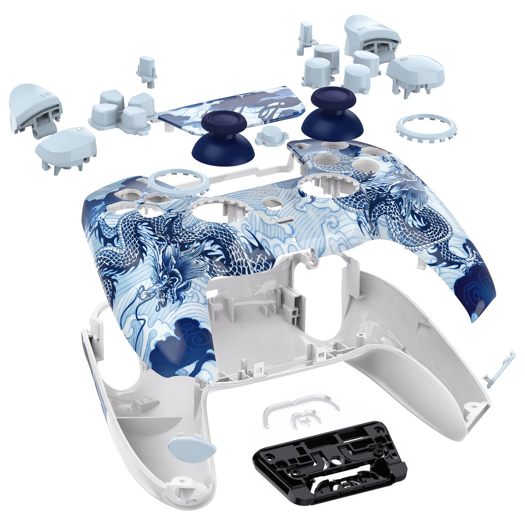 eXtremeRate LUNA Redesigned Replacement Full Set Shells with Buttons Compatible with PS5 Controller BDM-030/040/050 - Porcelain Dragon eXtremeRate