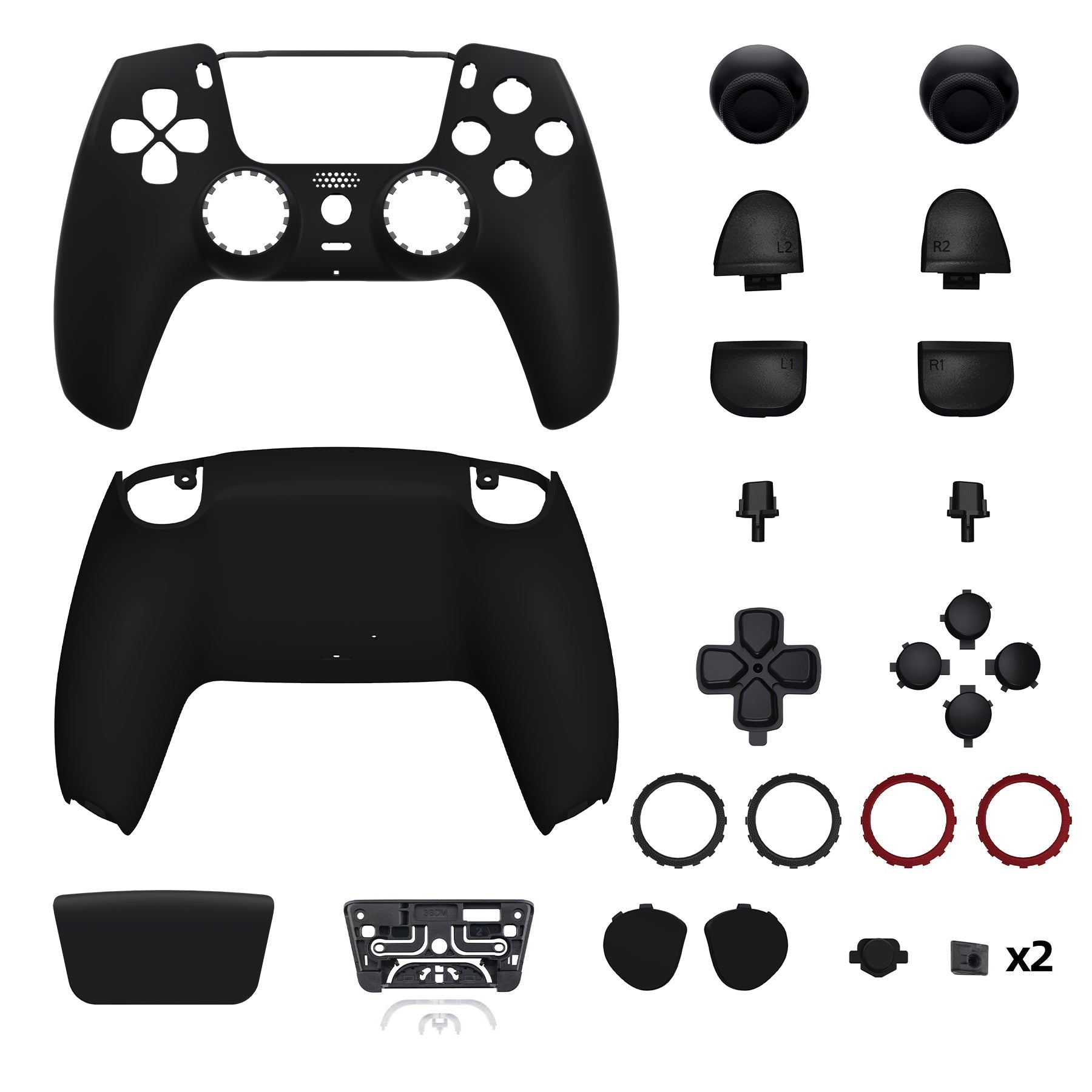 eXtremeRate LUNA Redesigned Replacement Full Set Shells with Buttons Compatible with PS5 Controller BDM-030/040/050 - Black eXtremeRate
