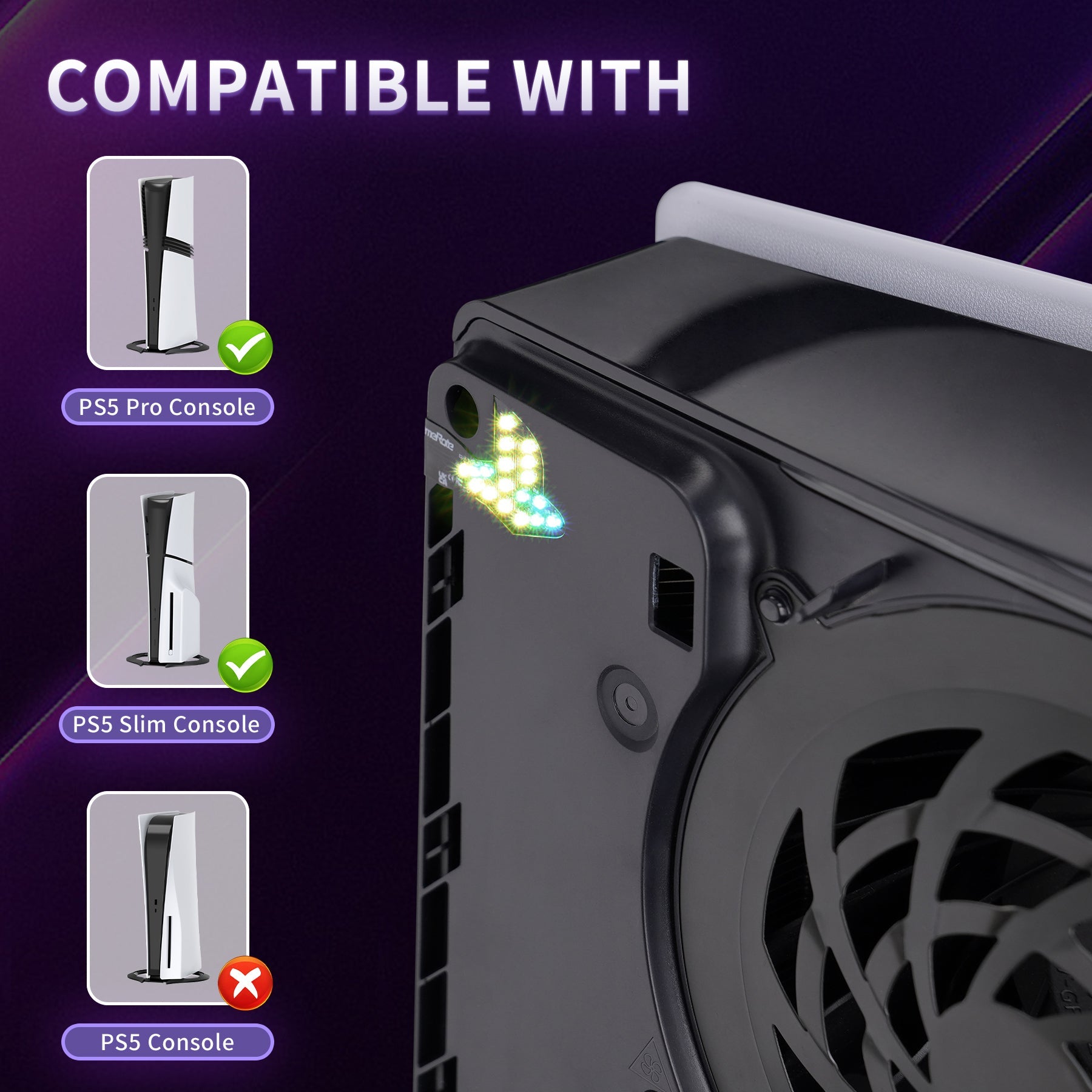 eXtremeRate RGB RAINBOW Logo LED Kit for PS5 Slim/Pro Disc & Digital Console - 7 Colors 40 Effects eXtremeRate