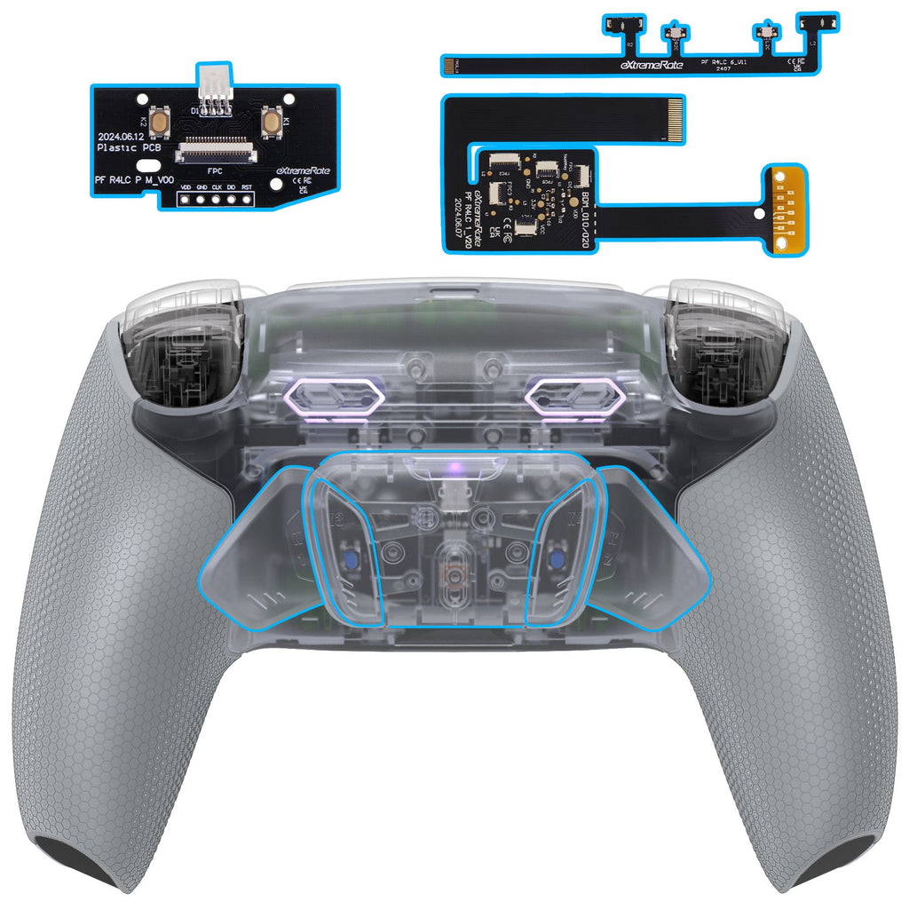 eXtremeRate RISE4 Plus MAX Back Paddles Kit with Clicky Trigger Stops & Rubberized Grip for PS5 Controller BDM-010/020 - Clear & Gray eXtremeRate