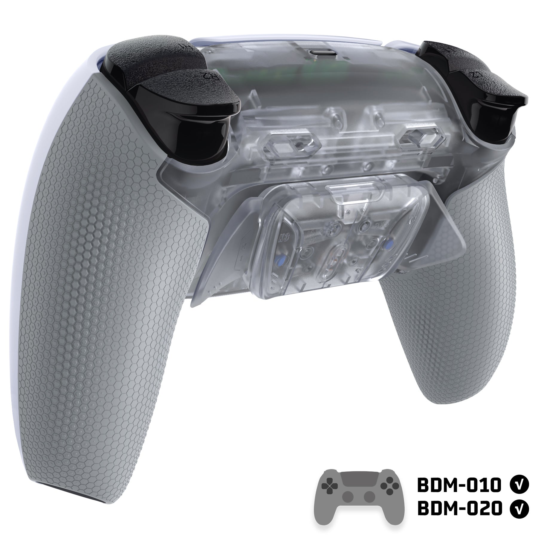 eXtremeRate RISE4 Plus MAX Back Paddles Kit with Clicky Trigger Stops & Rubberized Grip for PS5 Controller BDM-010/020 - Clear & Gray eXtremeRate