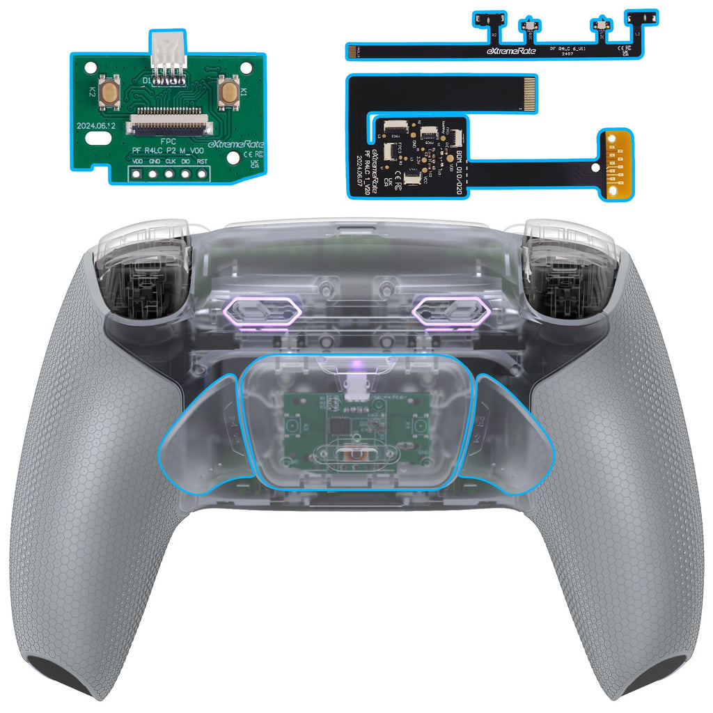 eXtremeRate RISE Plus MAX Back Paddles Kit with Clicky Trigger Stops & Rubberized Grip for PS5 Controller BDM-010/020 - Clear & Gray eXtremeRate