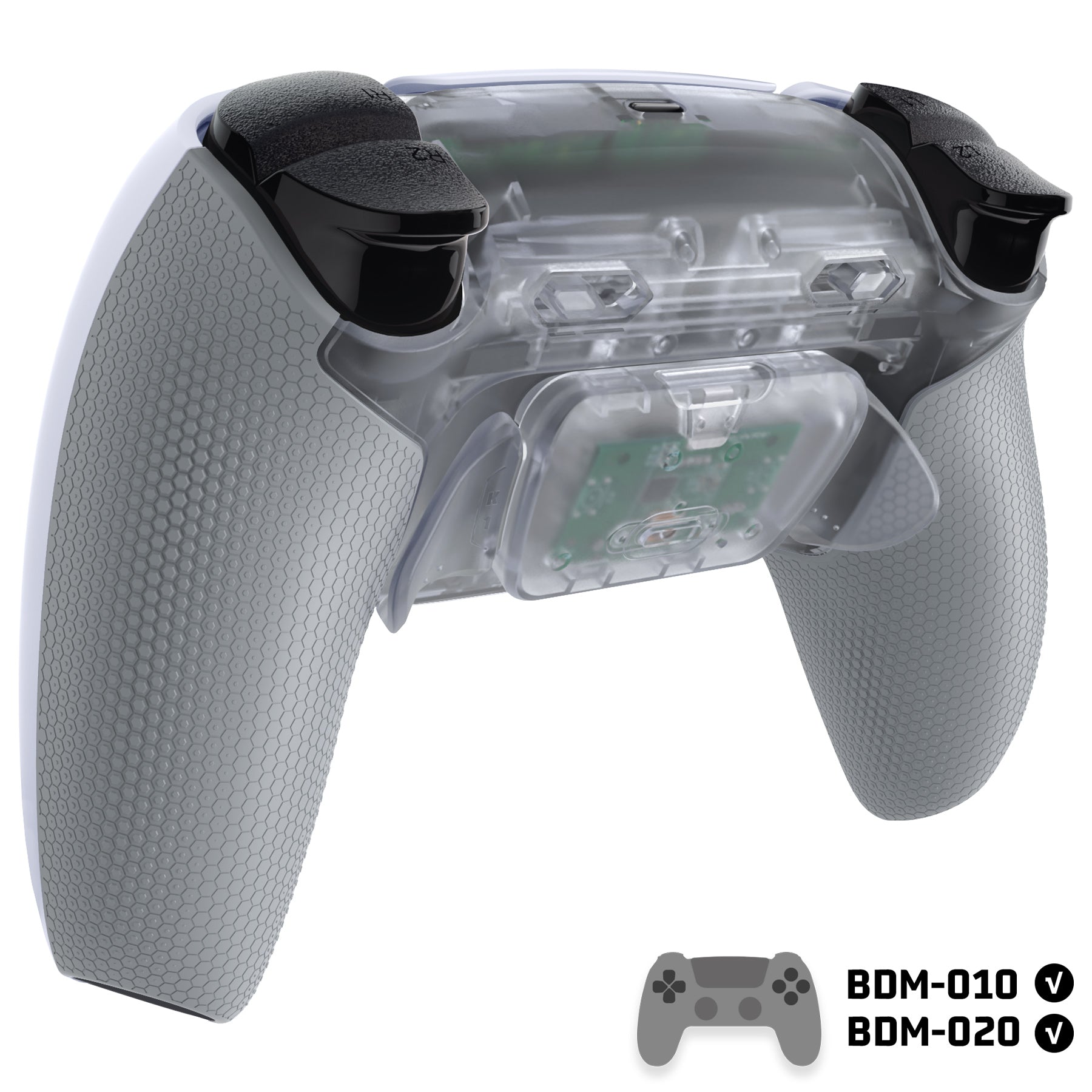 eXtremeRate RISE Plus MAX Back Paddles Kit with Clicky Trigger Stops & Rubberized Grip for PS5 Controller BDM-010/020 - Clear & Gray eXtremeRate