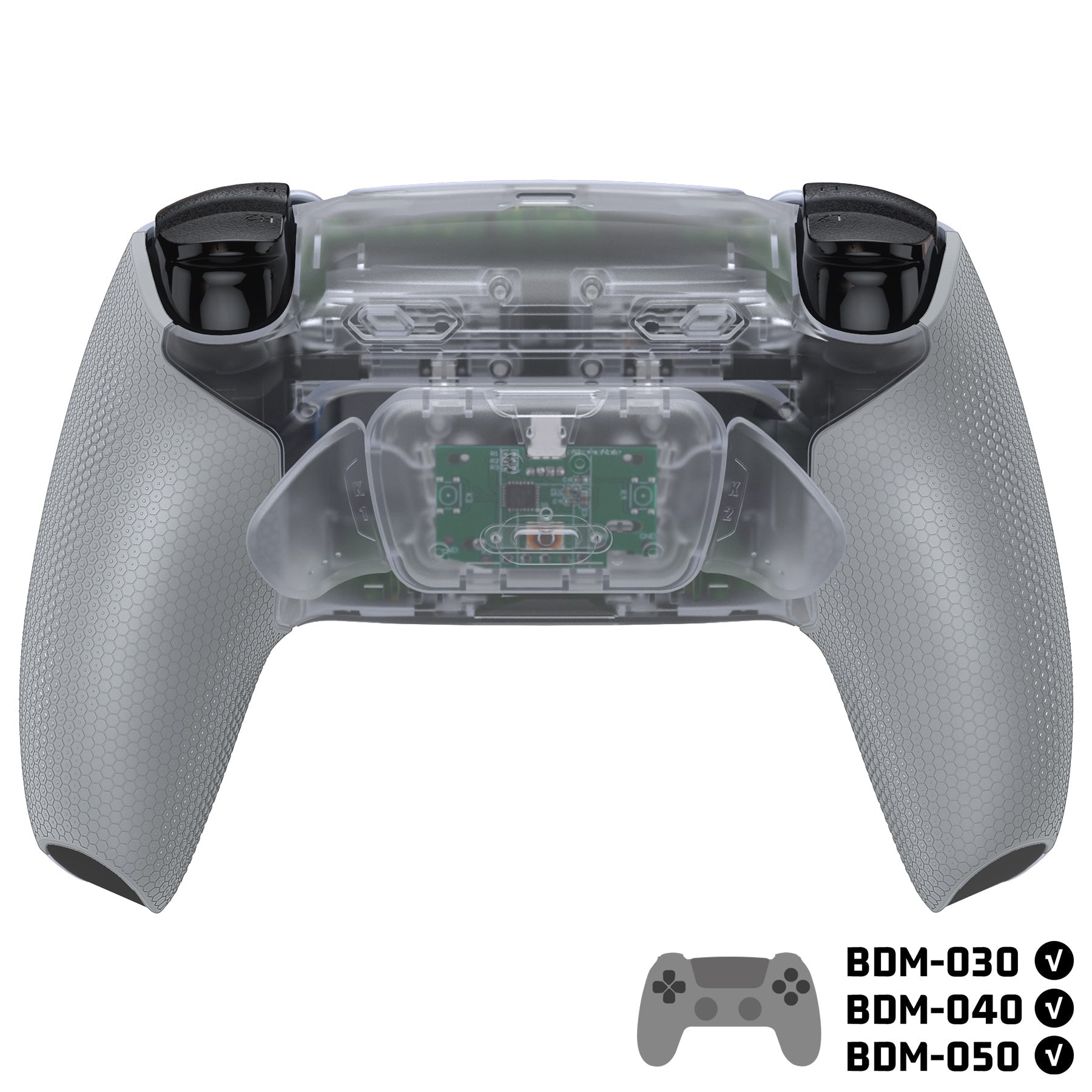 eXtremeRate RISE Plus MAX Back Paddles Kit with Clicky Trigger Stops & Rubberized Grip for PS5 Controller BDM-030/040/050 - Clear & Gray eXtremeRate