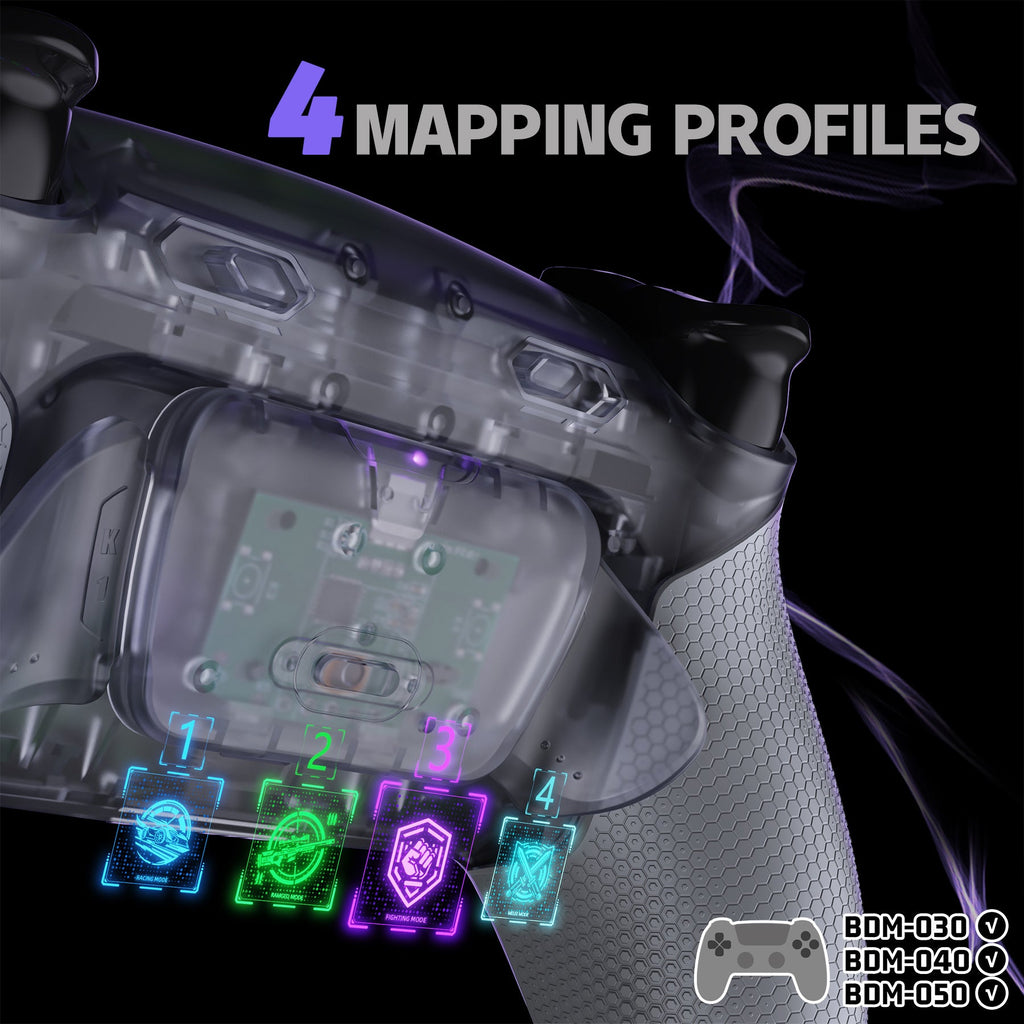 eXtremeRate RISE Plus MAX Back Paddles Kit with Clicky Trigger Stops & Rubberized Grip for PS5 Controller BDM-030/040/050 - Clear & Gray eXtremeRate