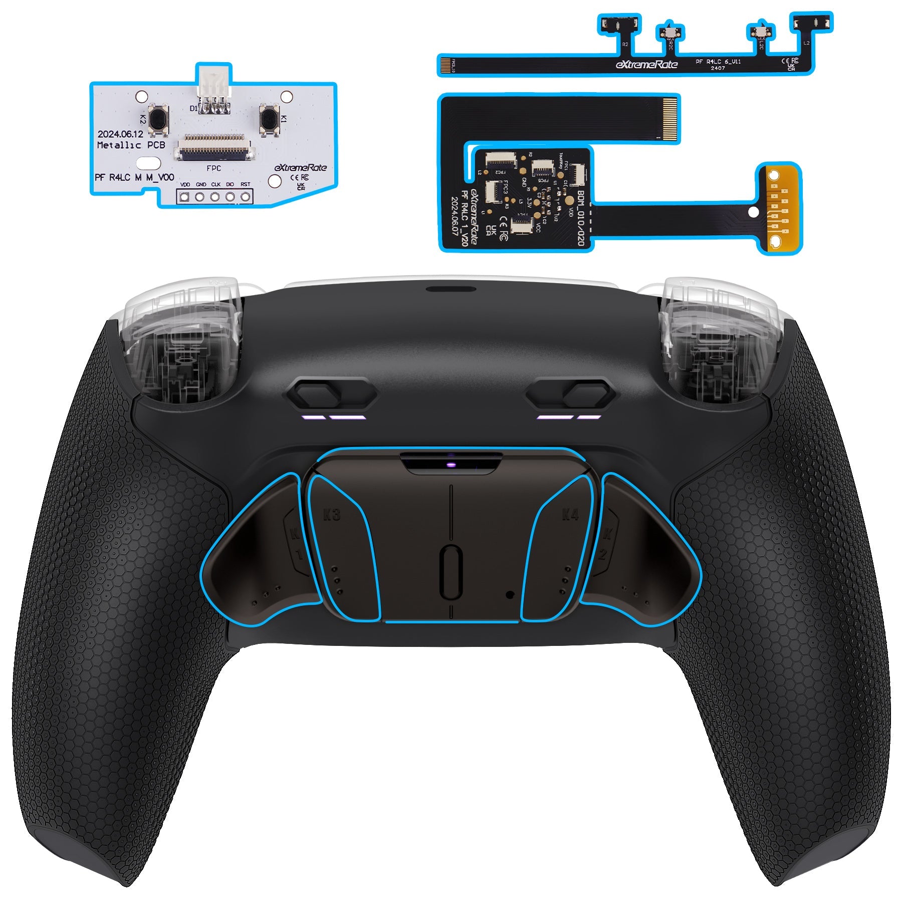 eXtremeRate Real Metal Buttons (RMB) Version RISE4 Plus MAX Back Paddles Kit with Clicky Trigger Stops & Rubberized Grip for PS5 Controller BDM-010/020 - Black eXtremeRate