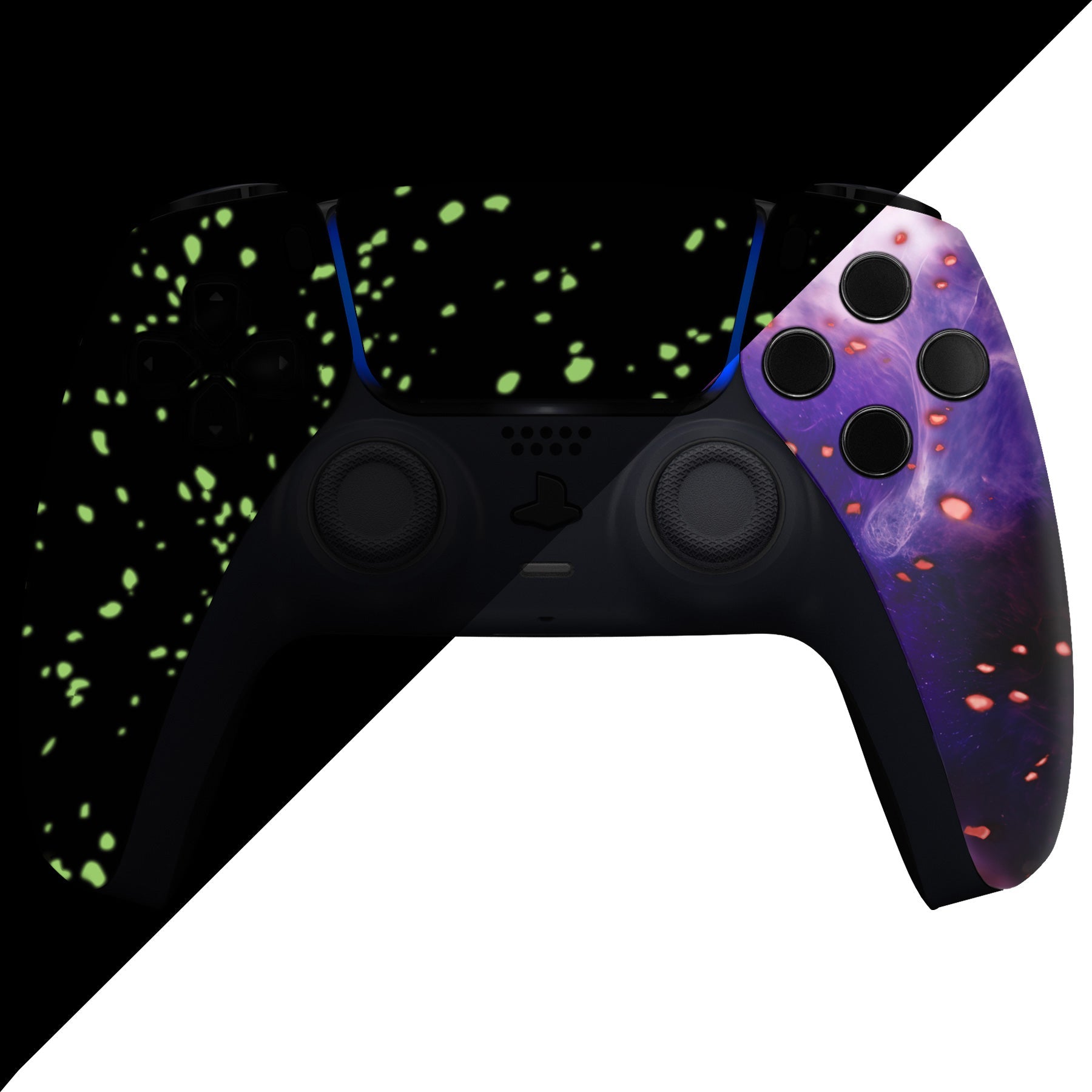 eXtremeRate Replacement Front Housing Shell with Touchpad Compatible with PS5 Controller BDM-010/020/030/040/050 - Glow in Dark - Cosmic Camo eXtremeRate