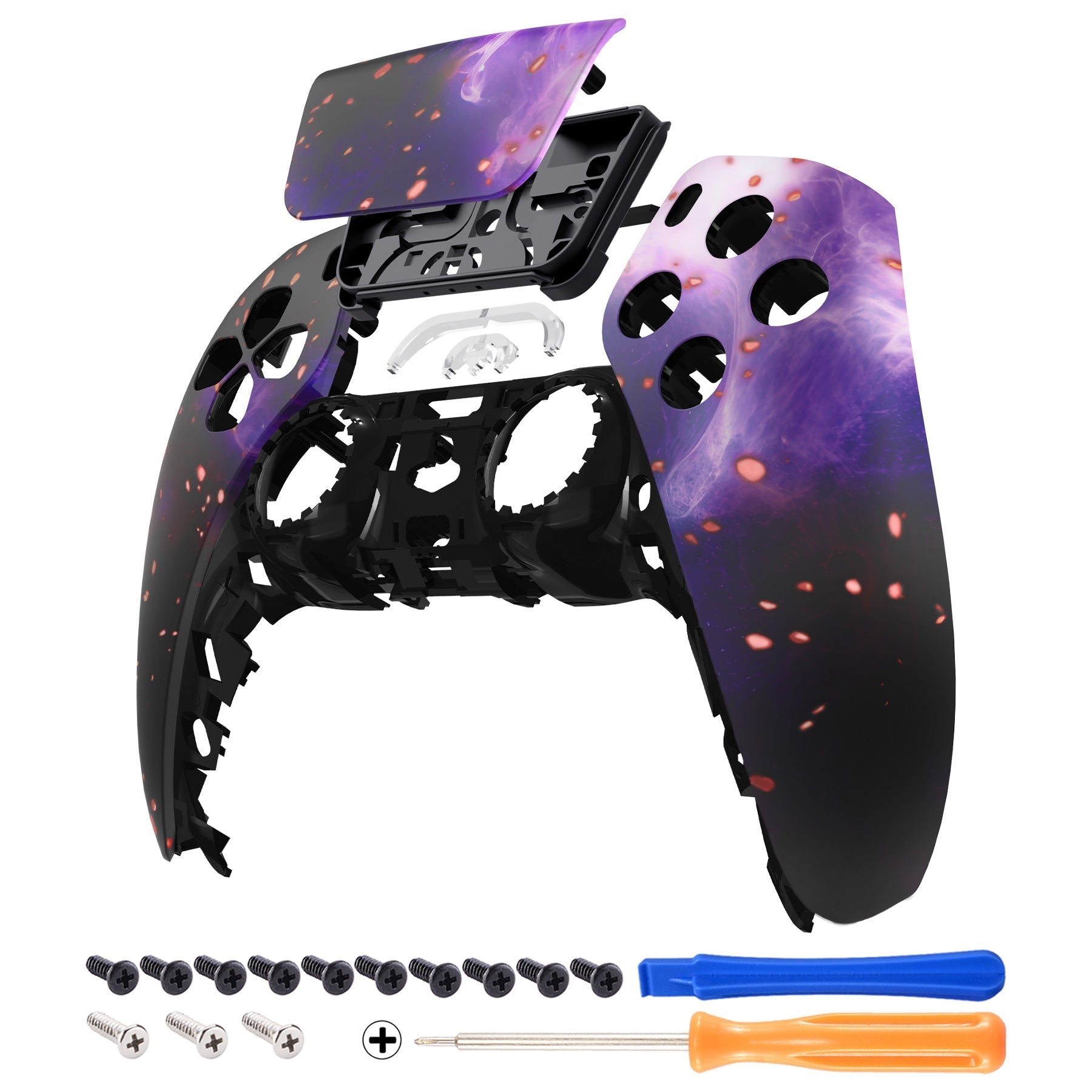 eXtremeRate Replacement Front Housing Shell with Touchpad Compatible with PS5 Controller BDM-010/020/030/040/050 - Glow in Dark - Cosmic Camo eXtremeRate