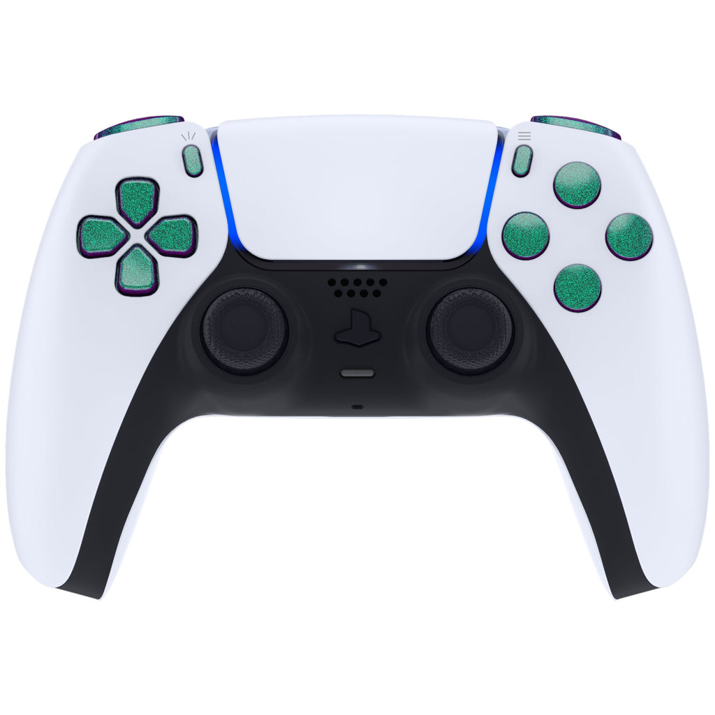 eXtremeRate Replacement Full Set Buttons Compatible with PS5 Controller BDM-010/020 - Chameleon Green Purple eXtremeRate
