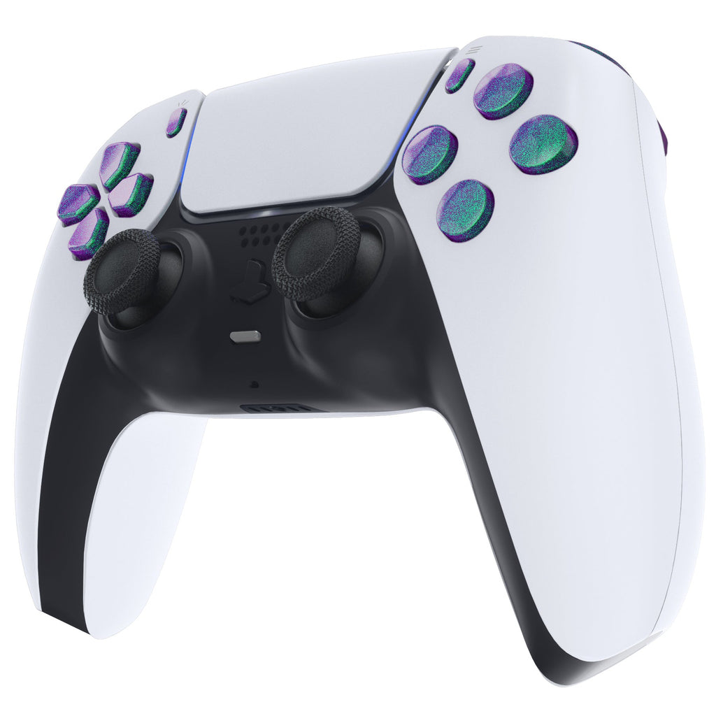 eXtremeRate Replacement Full Set Buttons Compatible with PS5 Controller BDM-010/020 - Chameleon Green Purple eXtremeRate