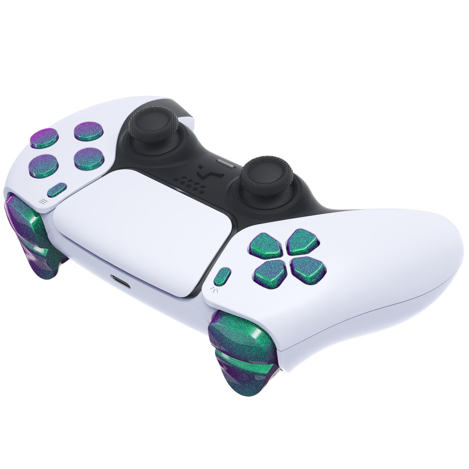 eXtremeRate Replacement Full Set Buttons Compatible with PS5 Controller BDM-010/020 - Chameleon Green Purple eXtremeRate
