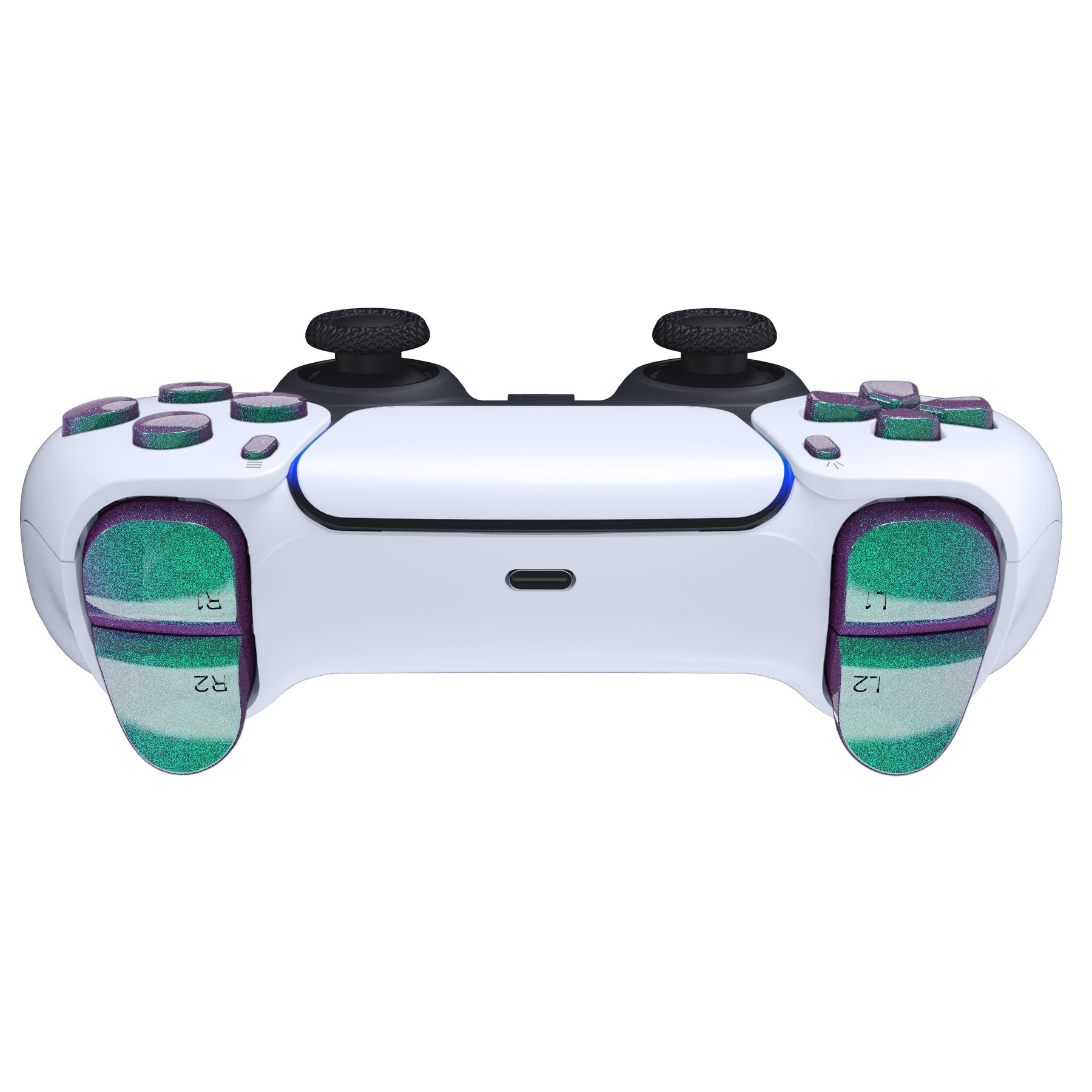 eXtremeRate Replacement Full Set Buttons Compatible with PS5 Controller BDM-010/020 - Chameleon Green Purple eXtremeRate