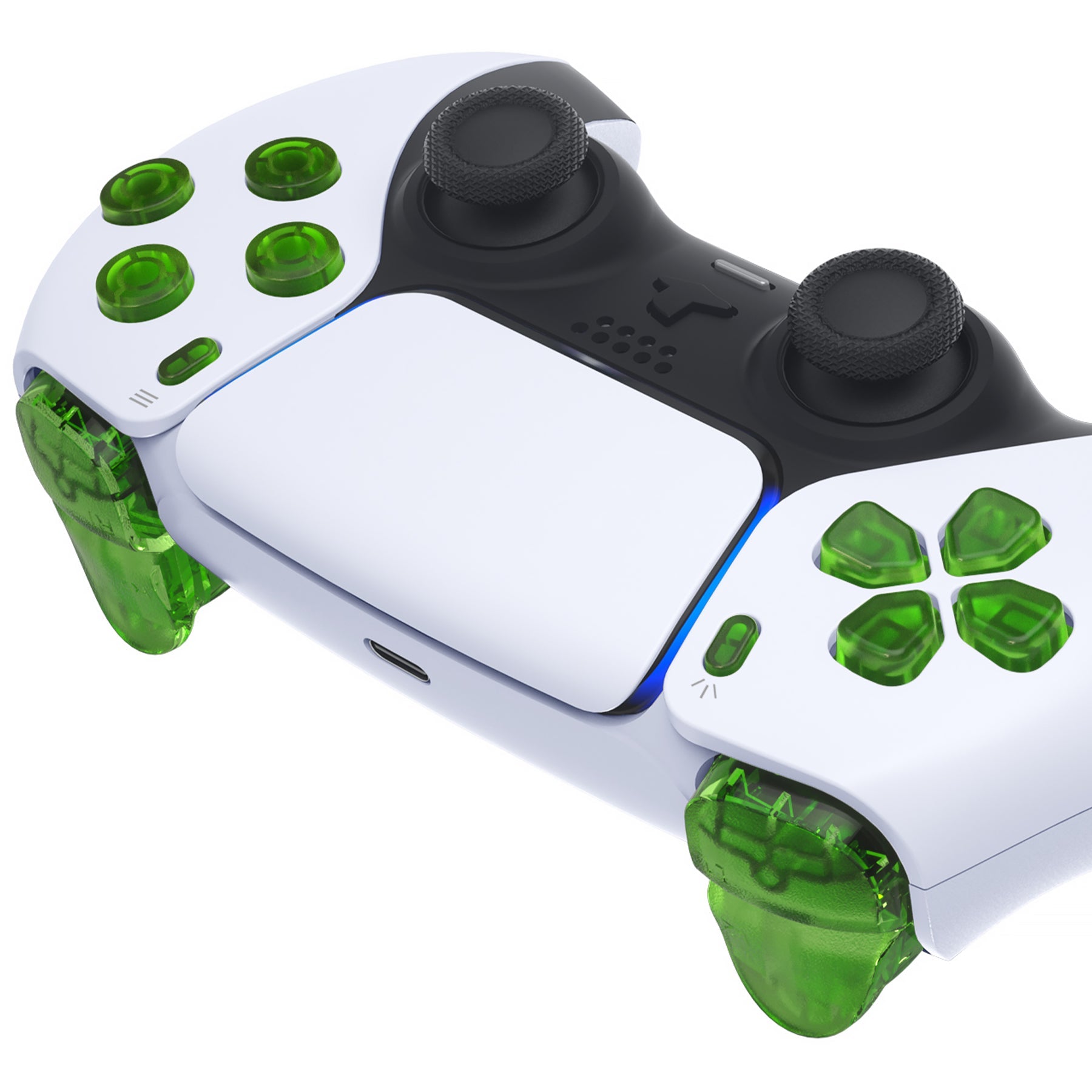 eXtremeRate Replacement Full Set Buttons Compatible with PS5 Controller BDM-010/020 - Clear Green eXtremeRate