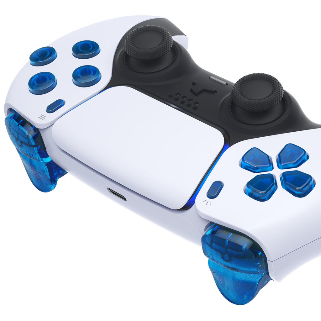 eXtremeRate Replacement Full Set Buttons Compatible with PS5 Controller BDM-010/020 - Clear Blue eXtremeRate