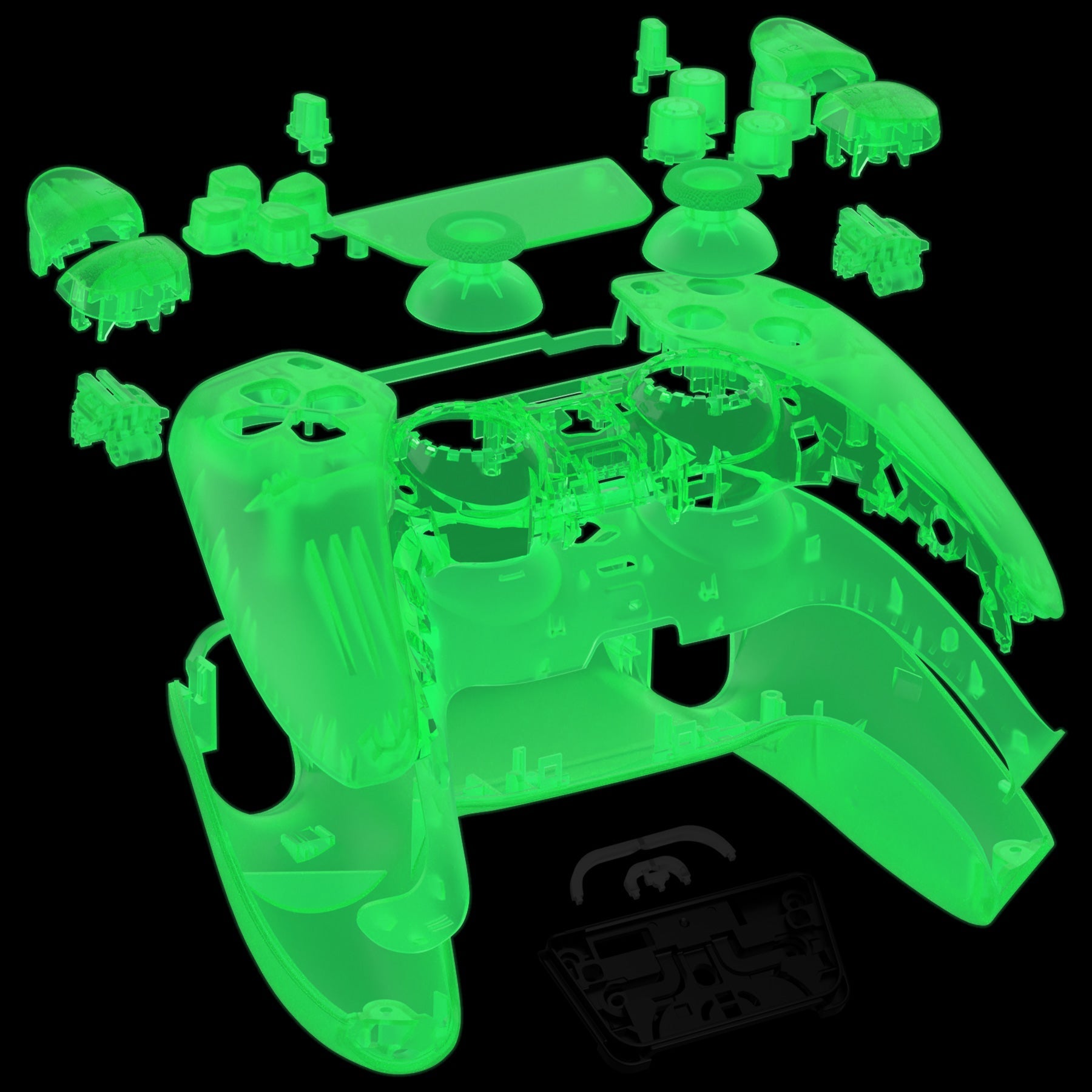 eXtremeRate Replacement Full Set Shells with Buttons Compatible with PS5 Controller BDM-030/040/050 - Glow in Dark - Green eXtremeRate