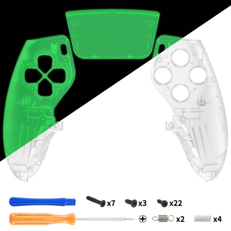 eXtremeRate Replacement Left Right Front Housing Shell with Touchpad Compatible with PS5 Edge Controller - Glow in Dark - Green eXtremeRate