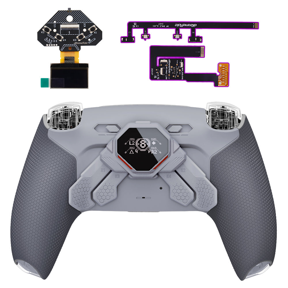eXtremeRate SPARK Back Paddles Kit with OLED Display & Clicky Trigger Stops & Ergonomic Grips for PS5 Controller BDM-030/040/050 - Rubberized New Hope Gray & Classic Gray eXtremeRate