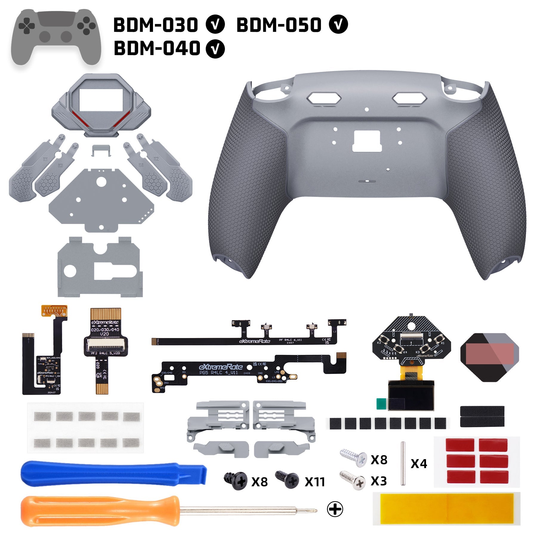 eXtremeRate SPARK Back Paddles Kit with OLED Display & Clicky Trigger Stops & Ergonomic Grips for PS5 Controller BDM-030/040/050 - Rubberized New Hope Gray & Classic Gray eXtremeRate