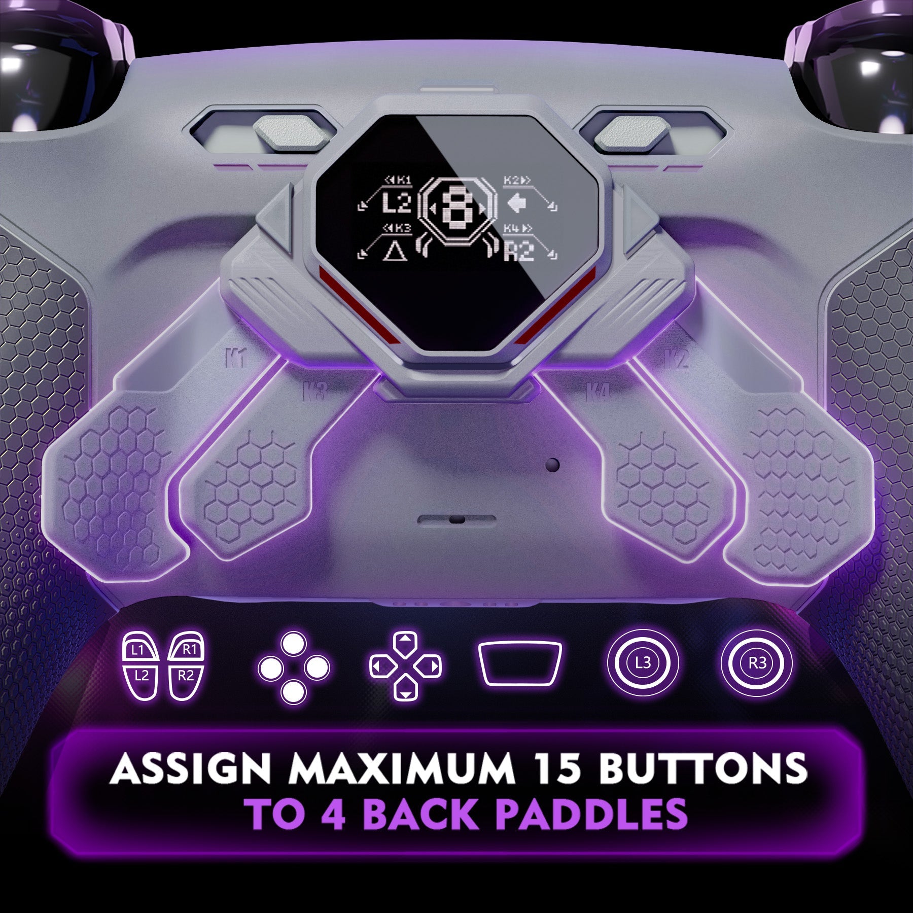 eXtremeRate SPARK Back Paddles Kit with OLED Display & Clicky Trigger Stops & Ergonomic Grips for PS5 Controller BDM-030/040/050 - Rubberized New Hope Gray & Classic Gray eXtremeRate