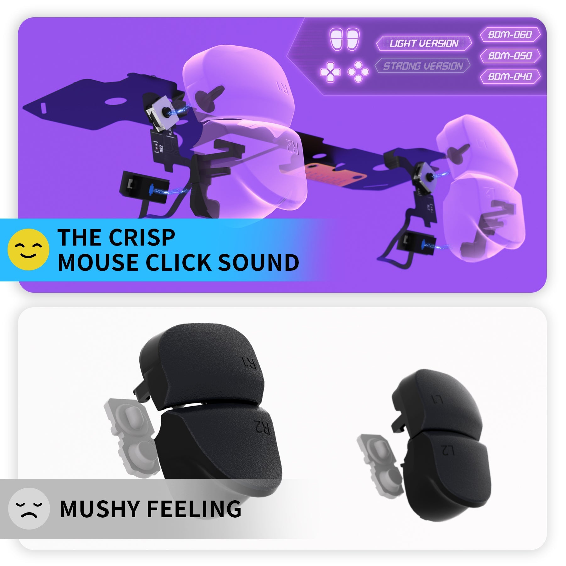 eXtremeRate Whole Set - Light Version Clicky Kit V2 for PS5 Controller BDM-040/050/060 Shoulder Face Buttons, Micro Switch L2R2 Clicky Hair Trigger Kit and Tactile L1R1 Face Buttons Mouse Click for PS5 Controller eXtremeRate