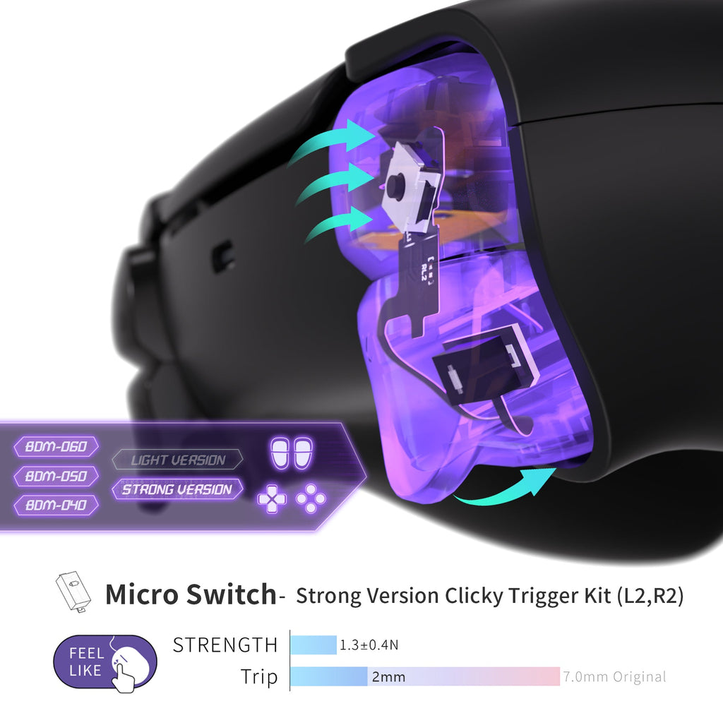 eXtremeRate Whole Set - Strong Version Clicky Kit V2 for PS5 Controller BDM-040/050/060 Shoulder Face Buttons, Micro Switch L2R2 Clicky Hair Trigger Kit and Tactile L1R1 Face Buttons Mouse Click for PS5 Controller eXtremeRate
