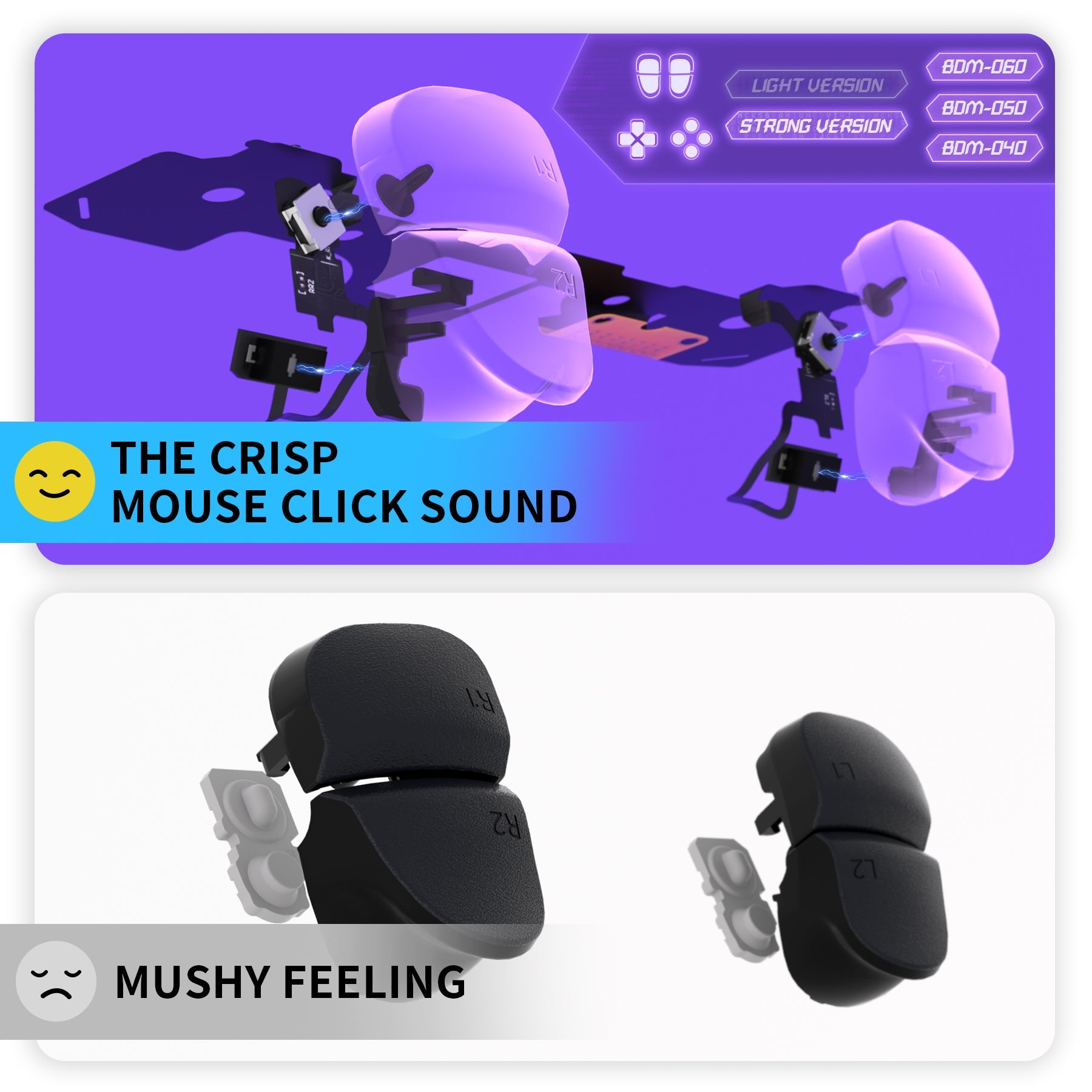 eXtremeRate Whole Set - Strong Version Clicky Kit V2 for PS5 Controller BDM-040/050/060 Shoulder Face Buttons, Micro Switch L2R2 Clicky Hair Trigger Kit and Tactile L1R1 Face Buttons Mouse Click for PS5 Controller eXtremeRate